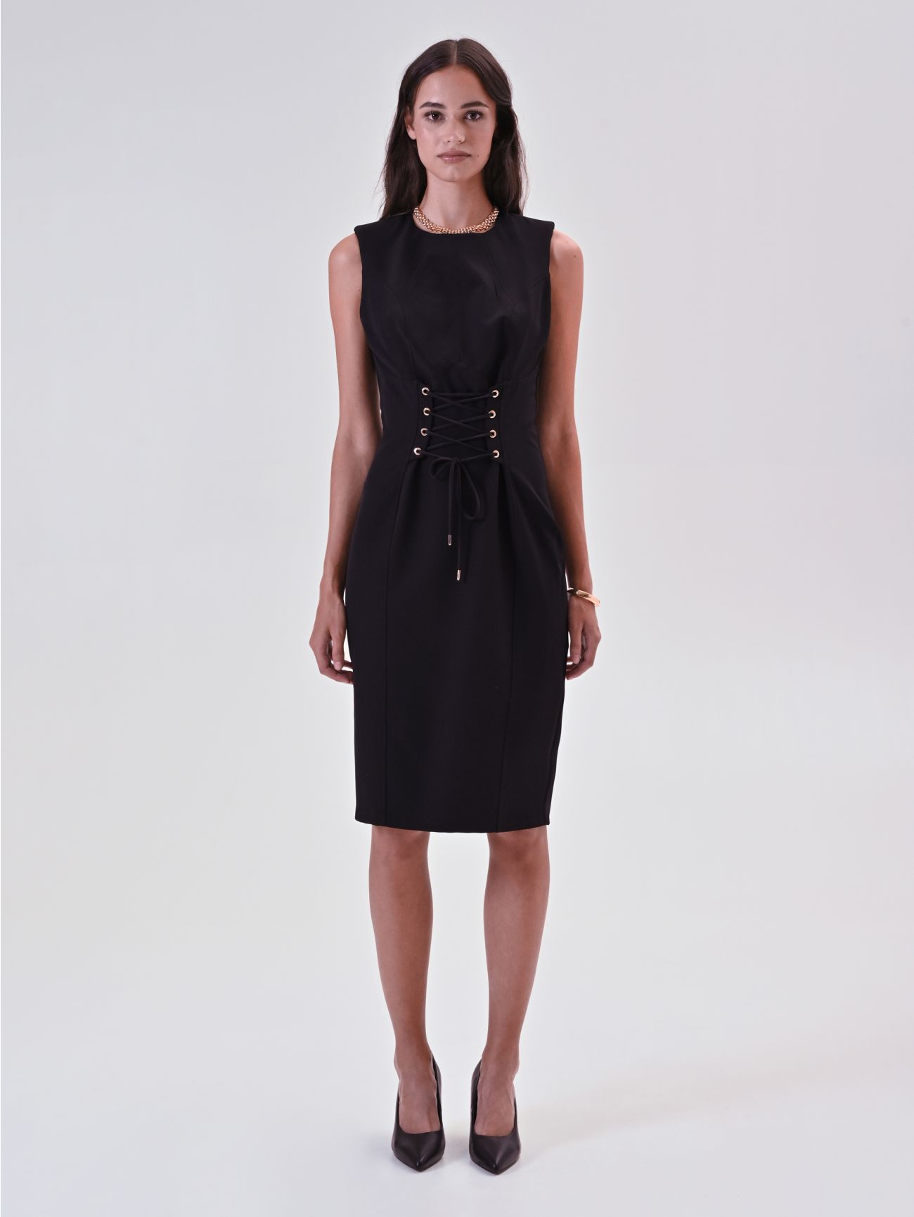 Vestido de tubo bustier negro con lazos det_1