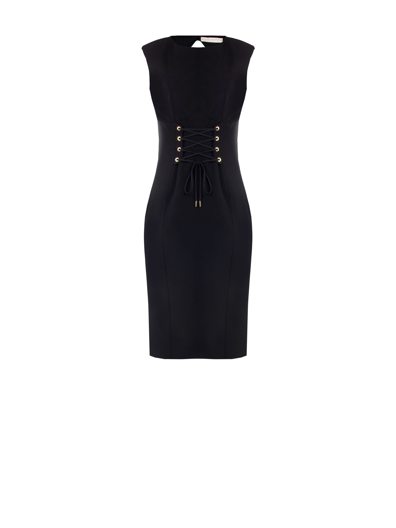 Vestido de tubo bustier negro con lazos det_4