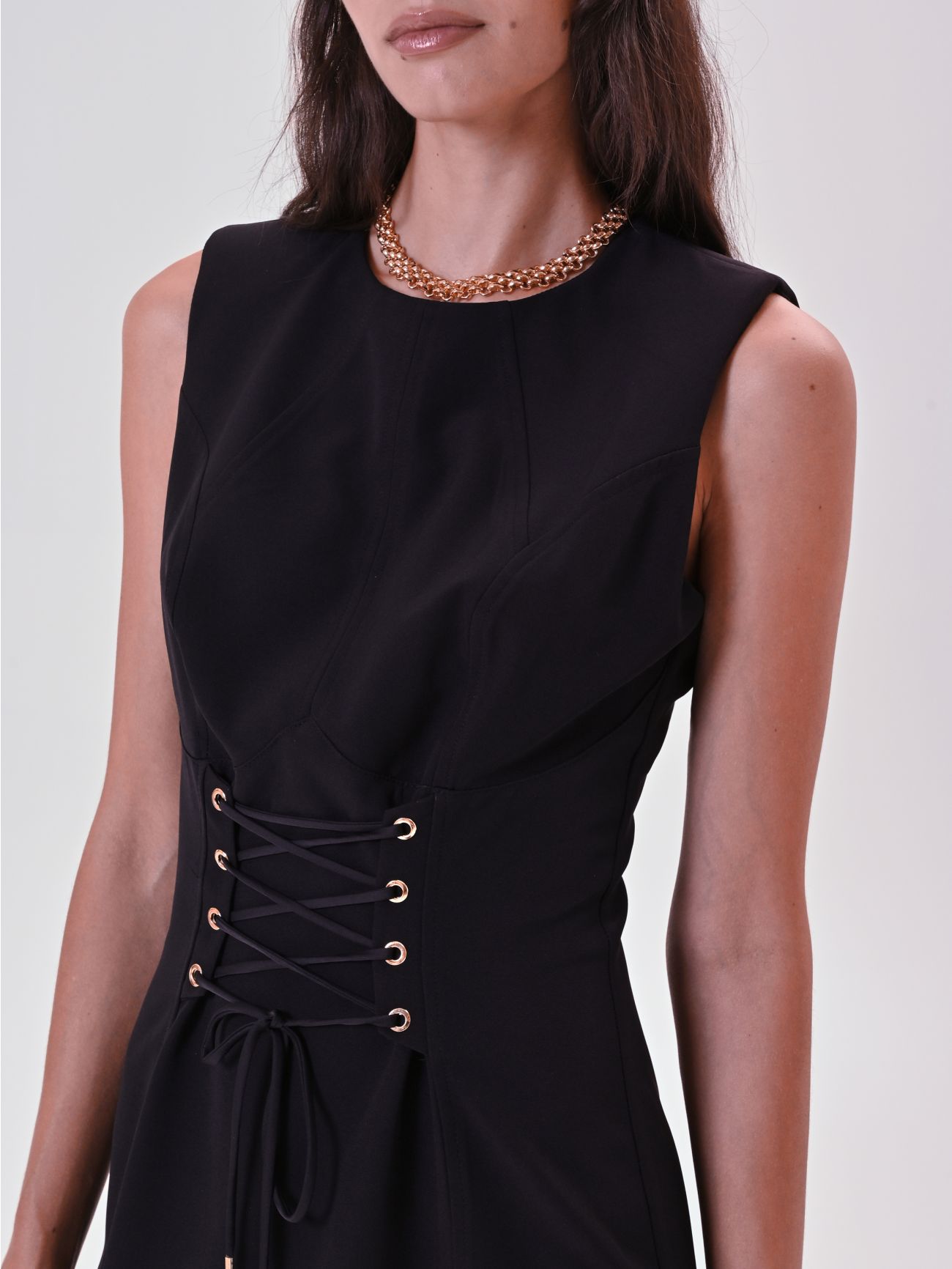 Black Bustier Sheath Dress with Laces in_i5