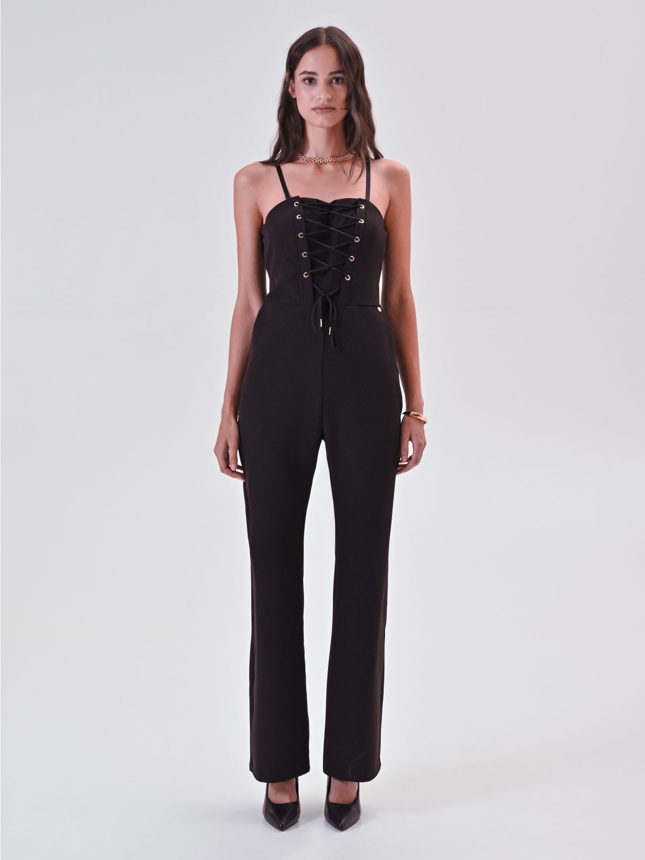 Black Bustier Jumpsuit with Laces det_1
