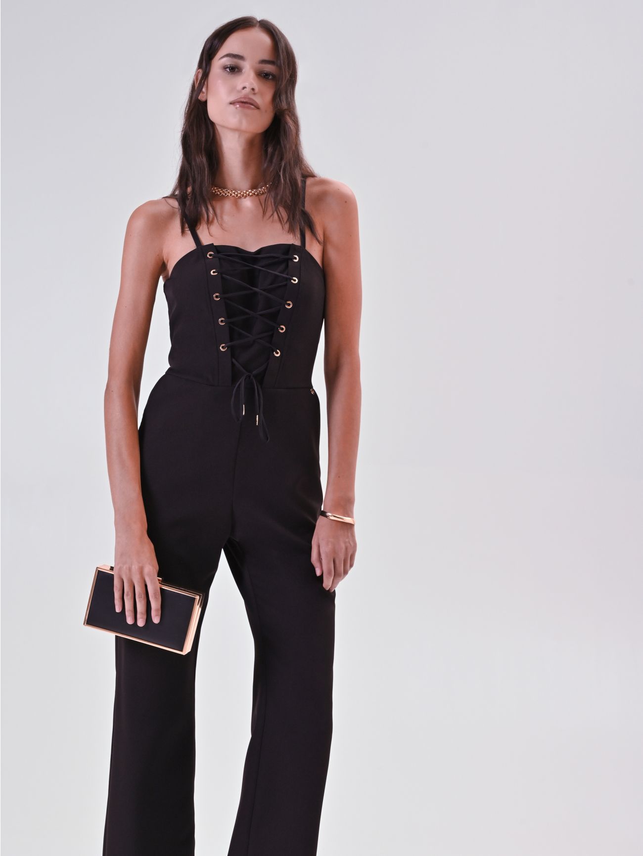 Black Bustier Jumpsuit with Laces  Rinascimento