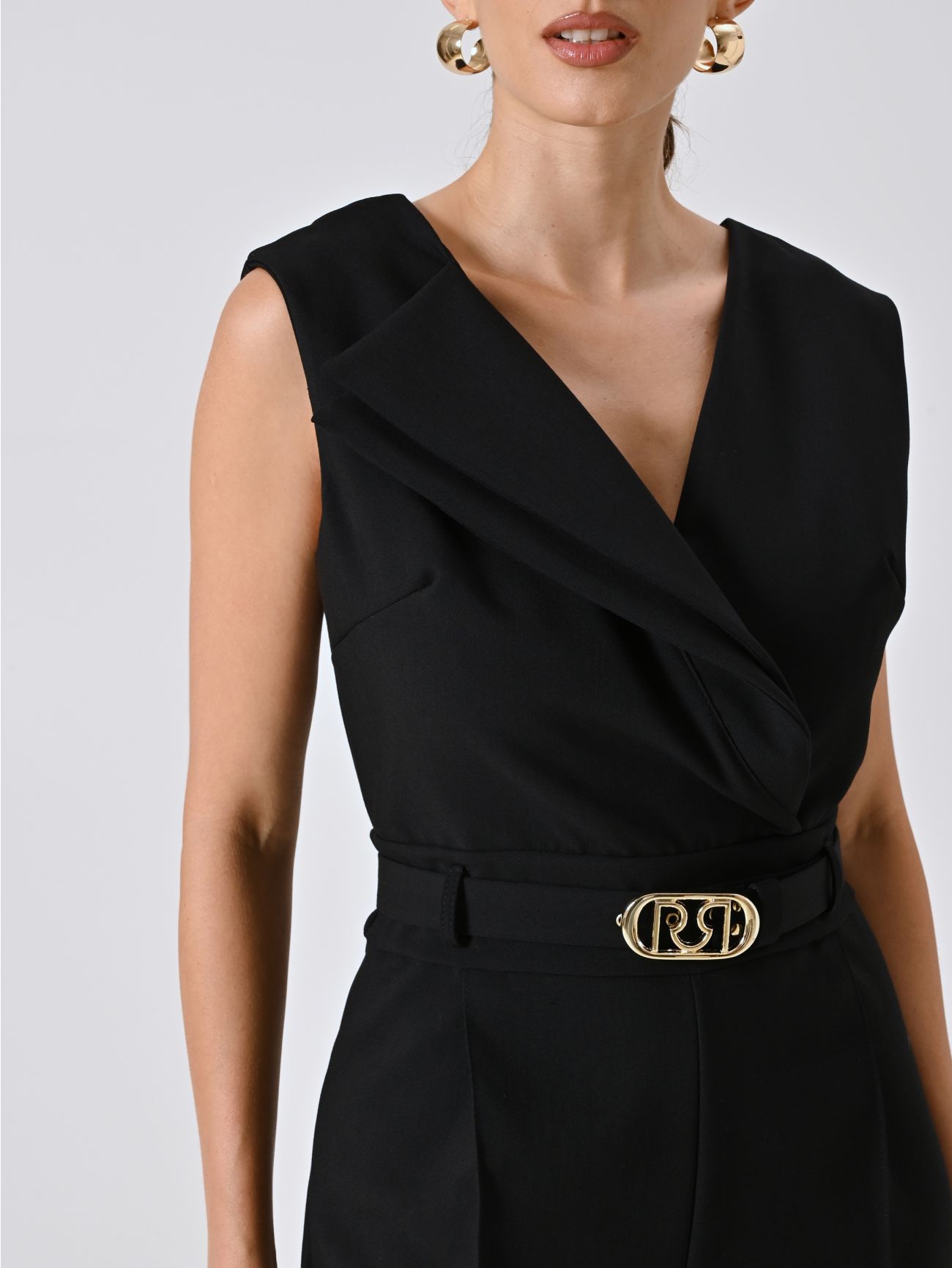 Black Jumpsuit with Double Lapel in_i5