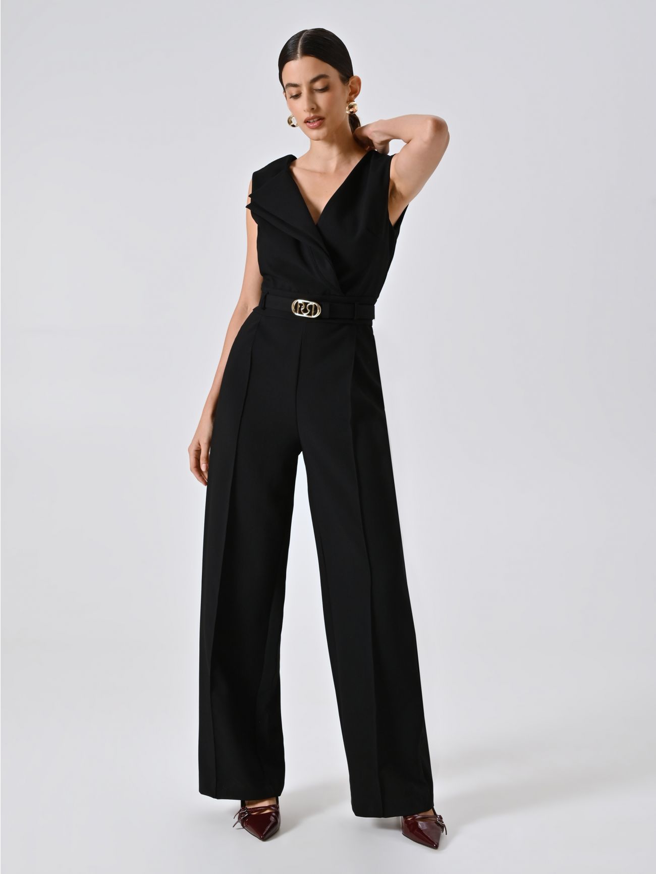 Black Jumpsuit with Double Lapel in_i7
