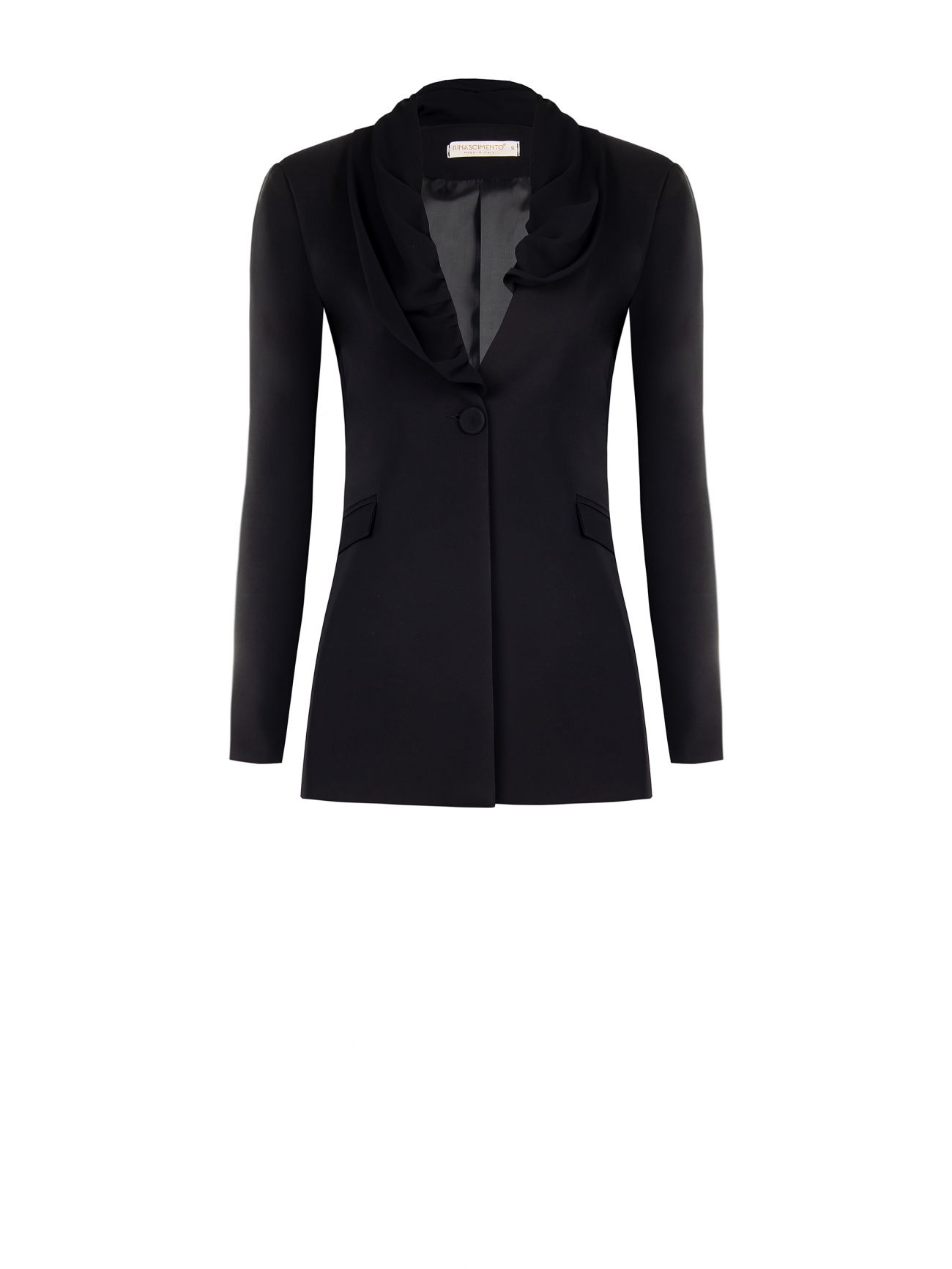 Schwarzer Blazer mit Drapé-Revers det_4