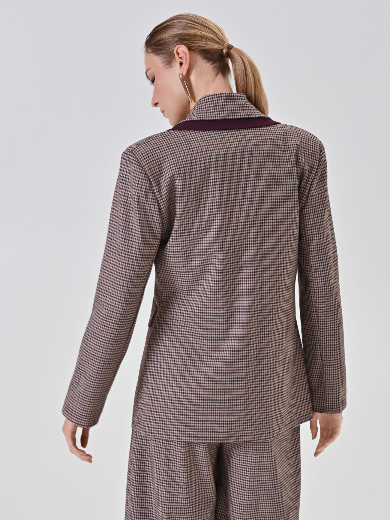 Zweireihiger karierter Blazer Bordeaux det_3