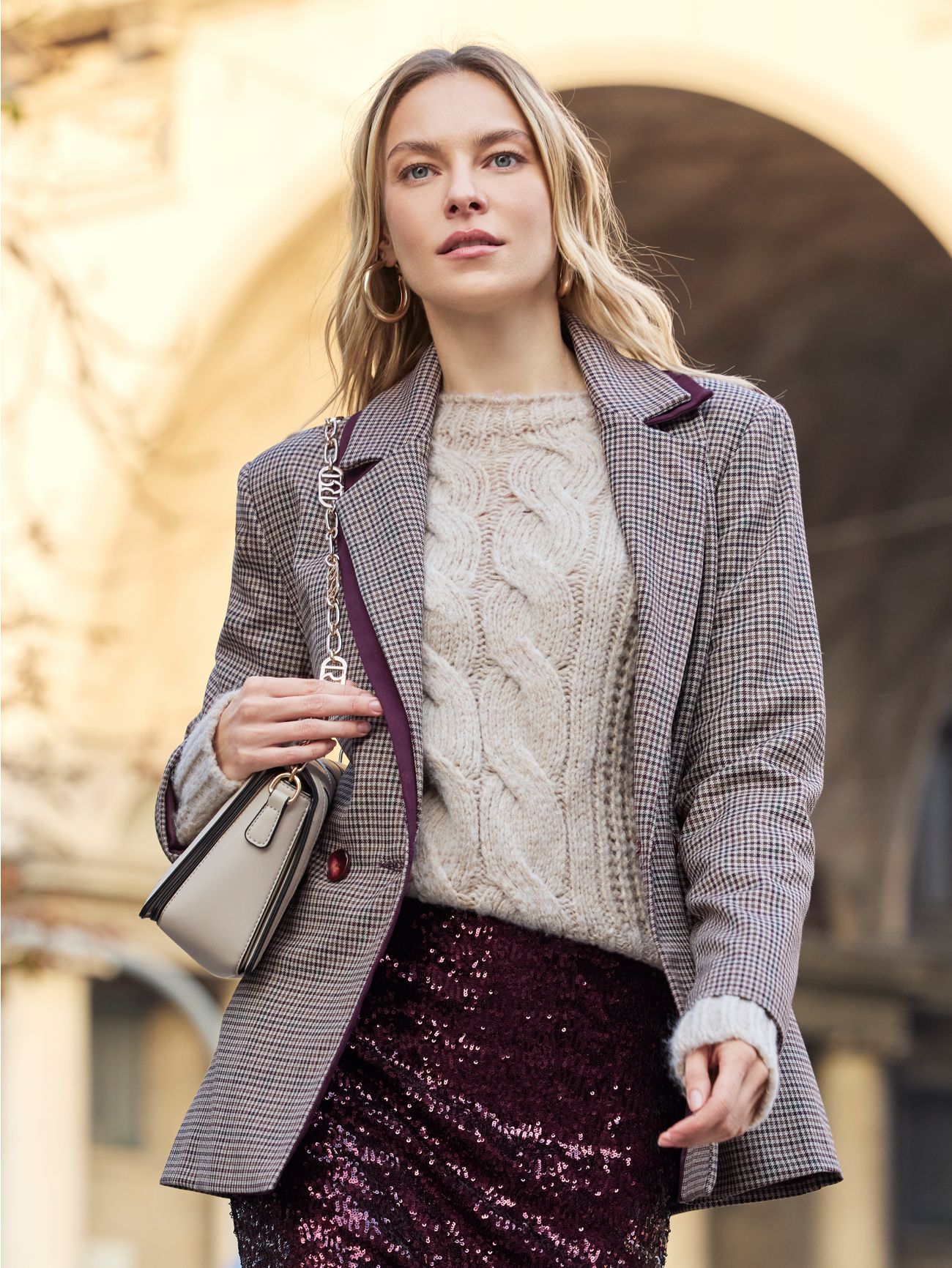 Burgundy Check Double-Breasted Blazer  Rinascimento