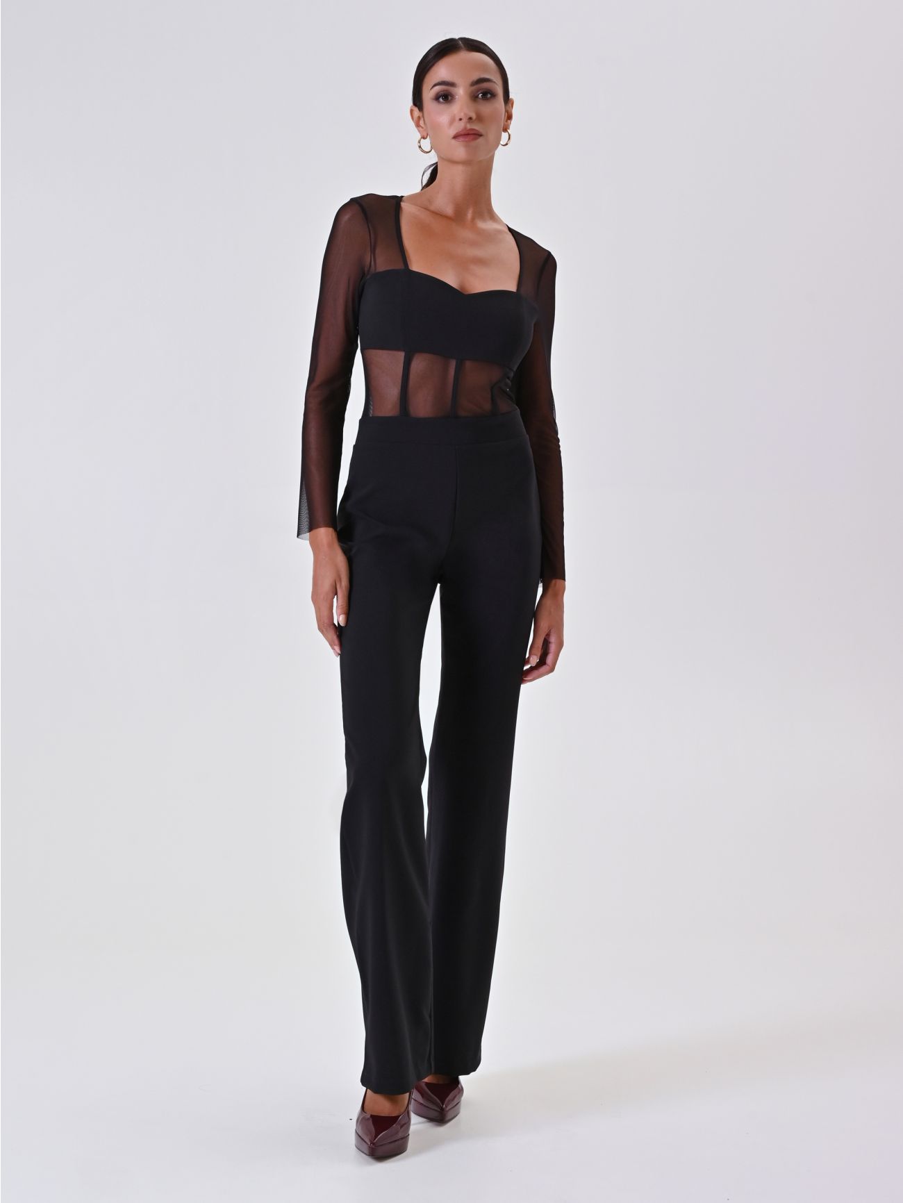 Tuta Nera Bustier con Corpino in Tulle in_i7
