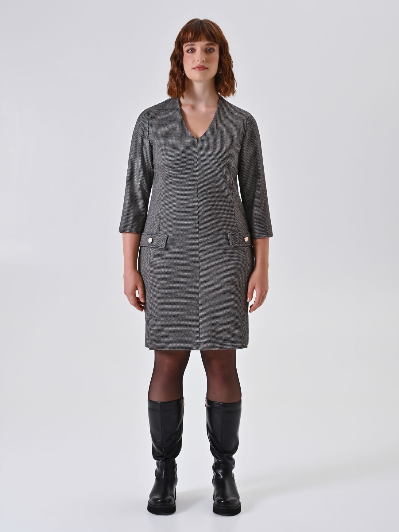 Abito Curvy stampa Micro Geometrica 1 Rinascimento Abito Curvy stampa Micro Geometrica det_1