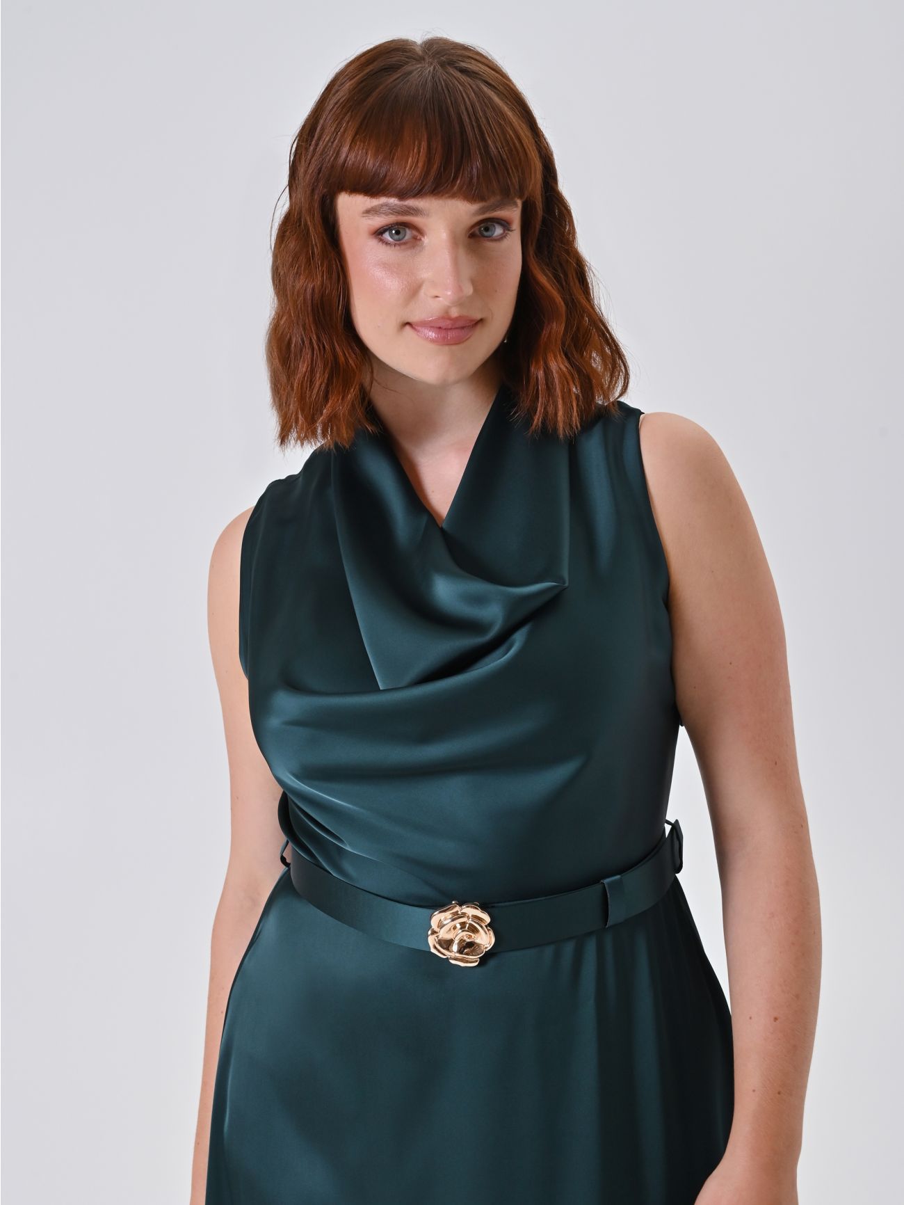 Plus-Size Green Satin Maxi Dress in_i5