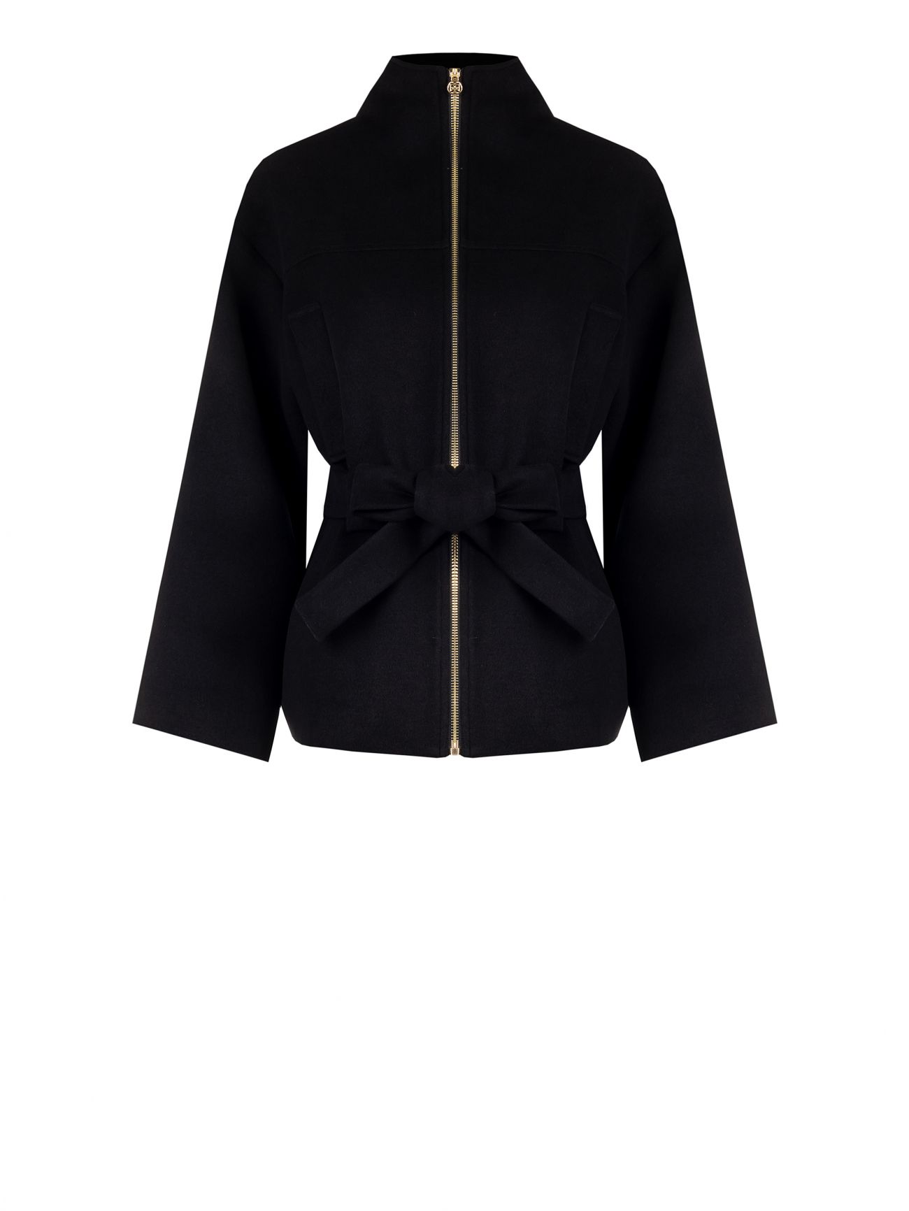 Cappotto Corto Nero con Cintura det_4
