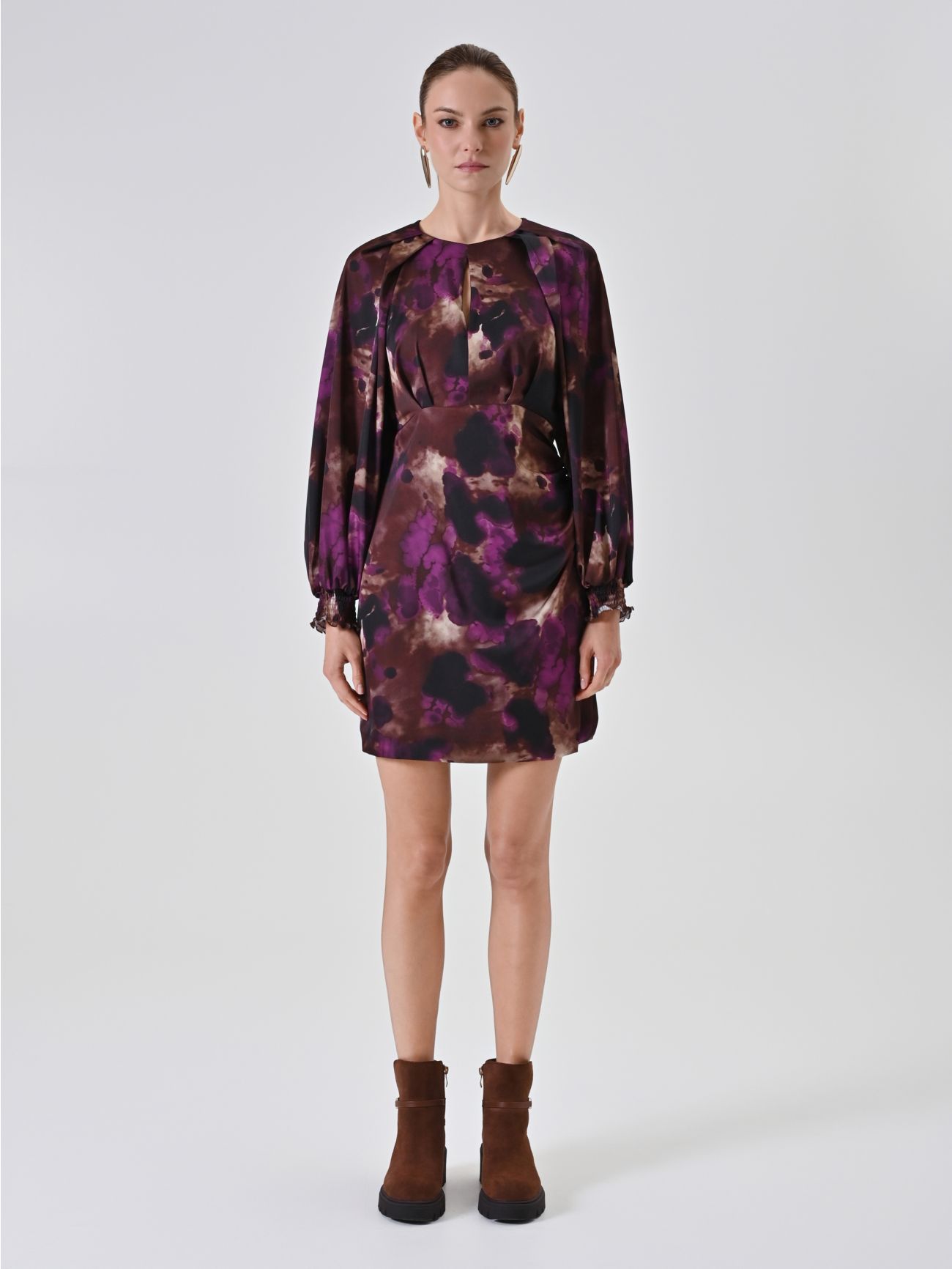 Abstract Print Satin Mini Dress det_1