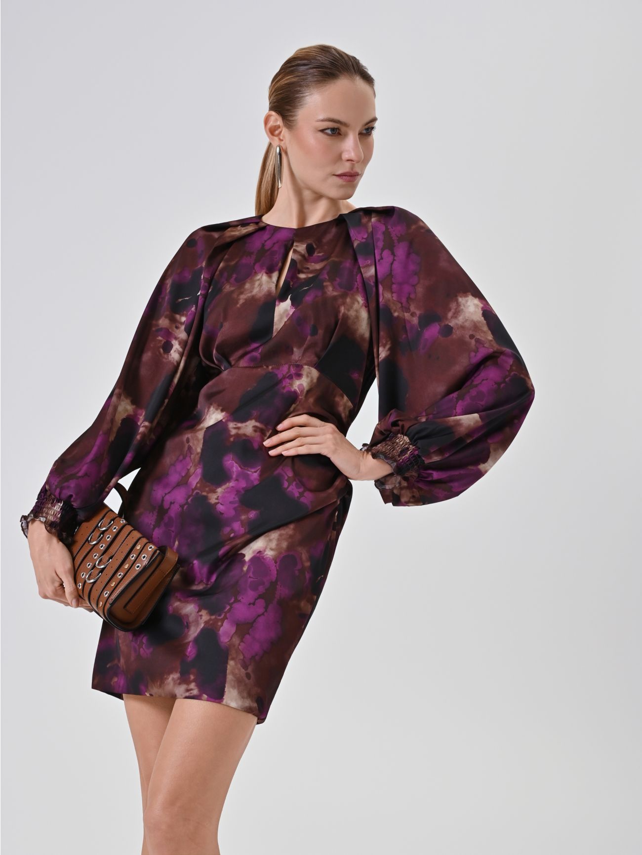 Abstract Print Satin Mini Dress  Rinascimento