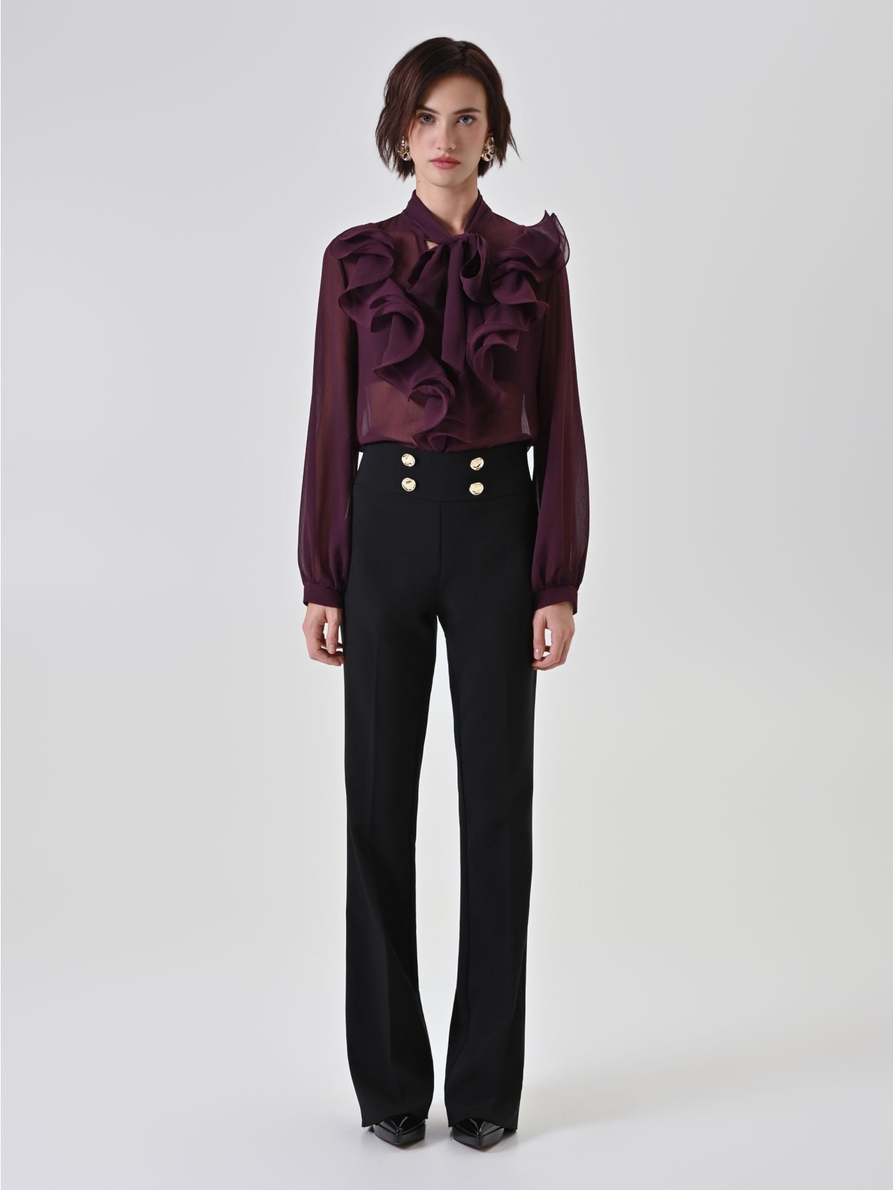 Black Flared Trousers with Gold Buttons det_1