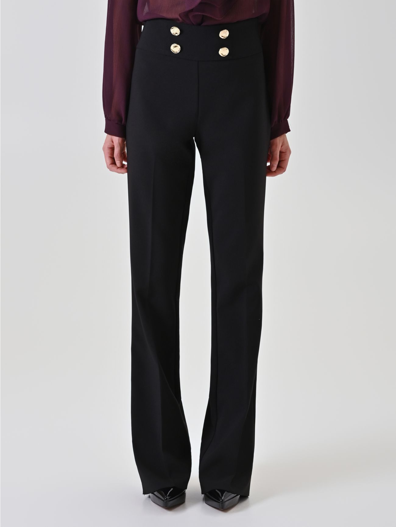 Black Flared Trousers with Gold Buttons det_2