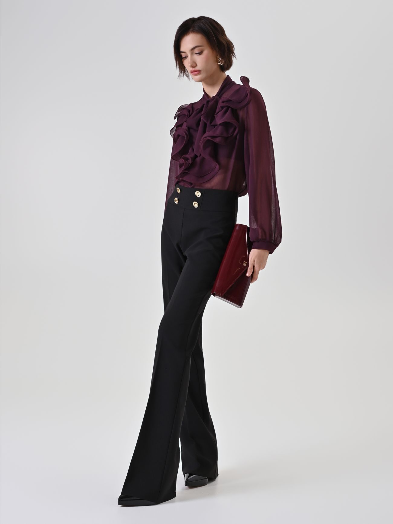 Black Flared Trousers with Gold Buttons  Rinascimento