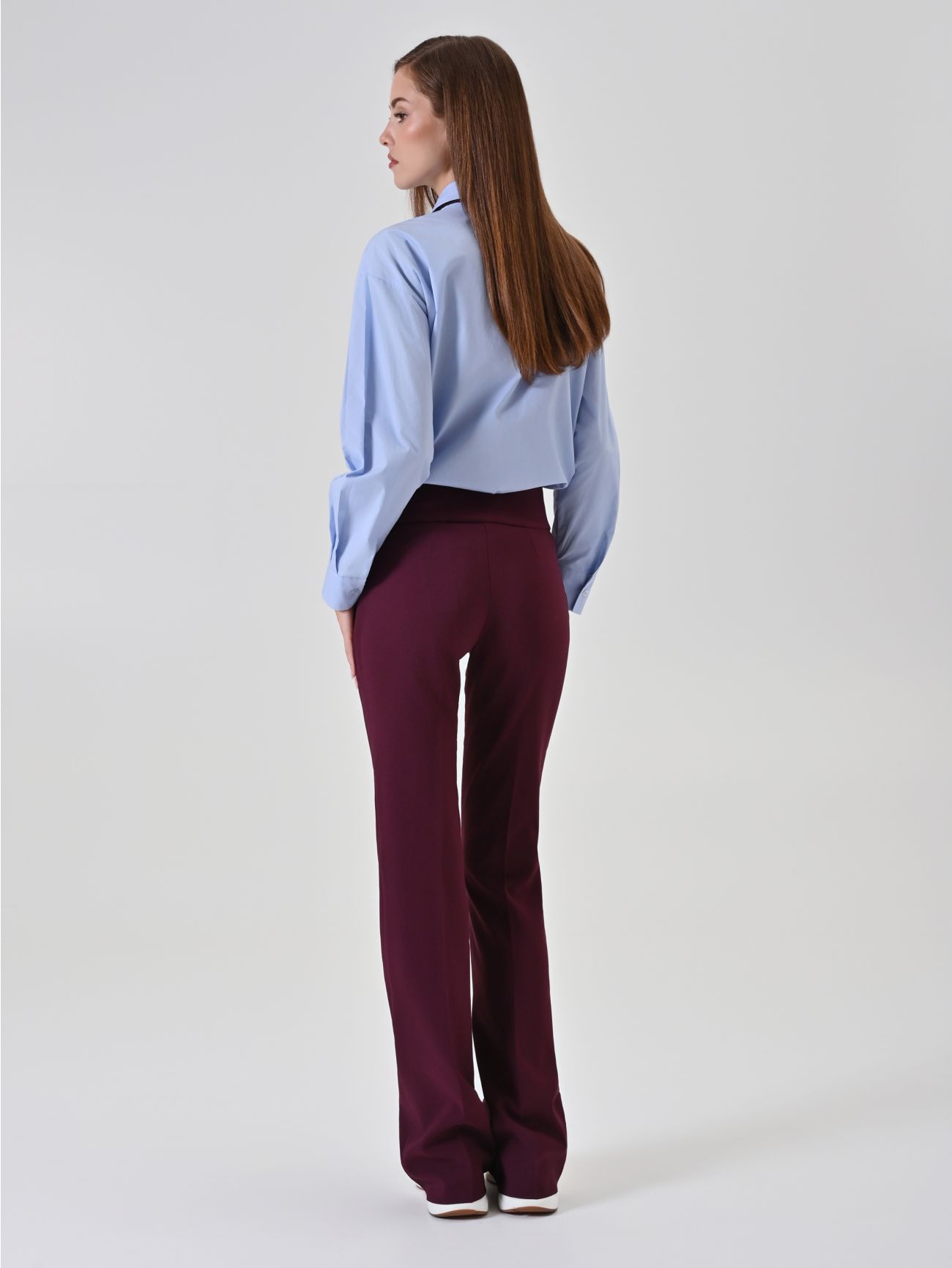 Burgundy Flare Trousers with Gold Buttons det_3