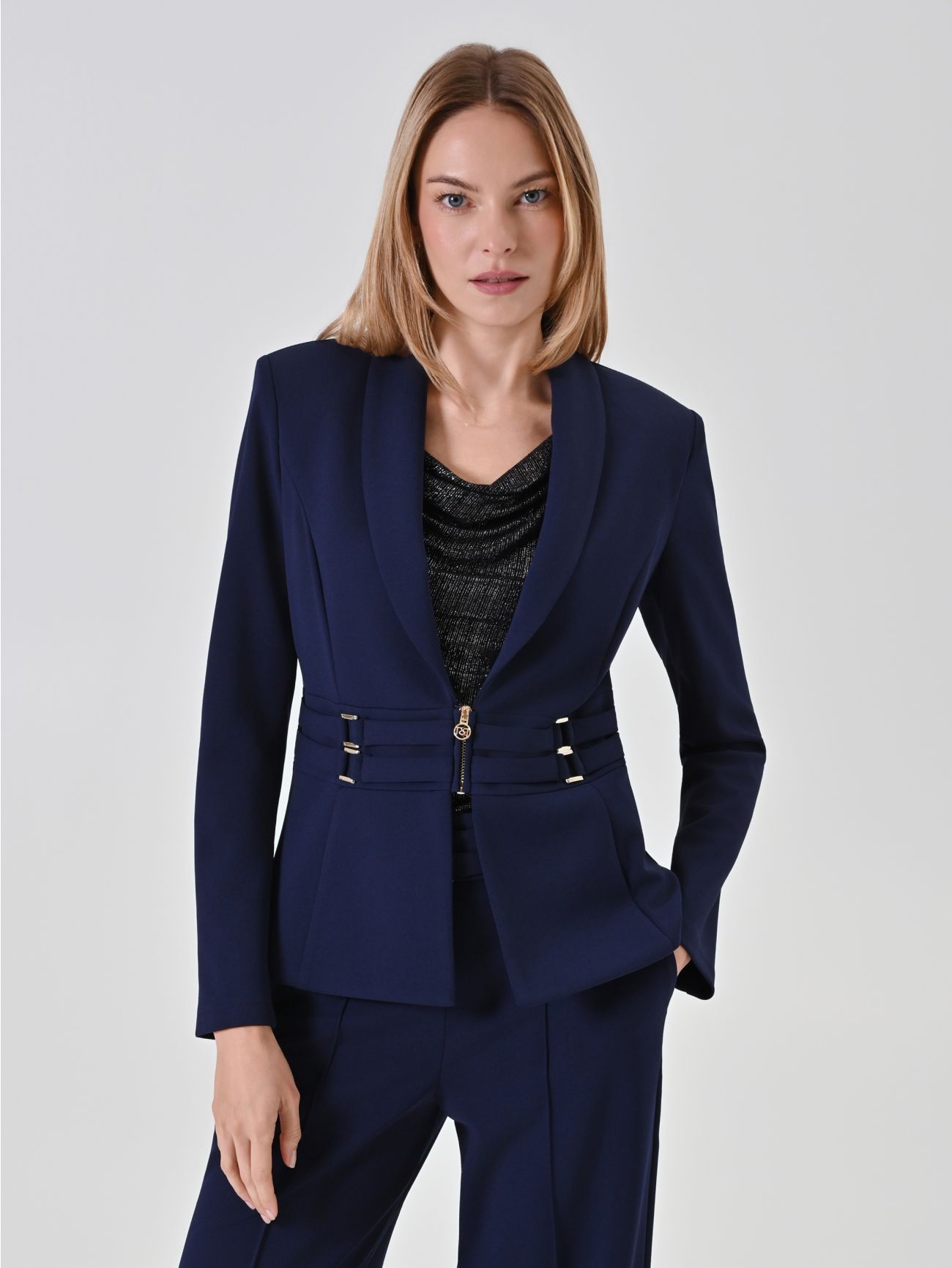 Blue blazer with gold detail in_i7