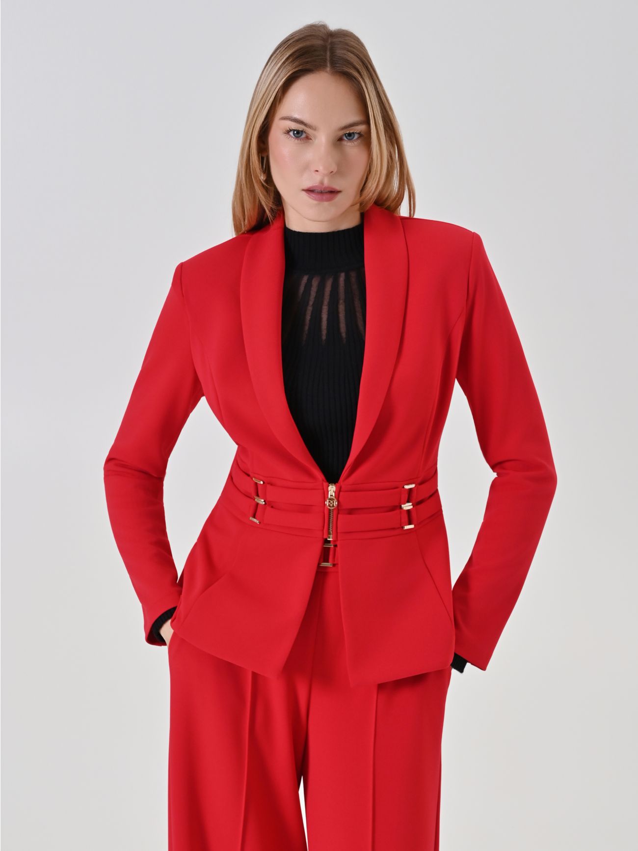 Red Blazer with Bustier Detail in_i7