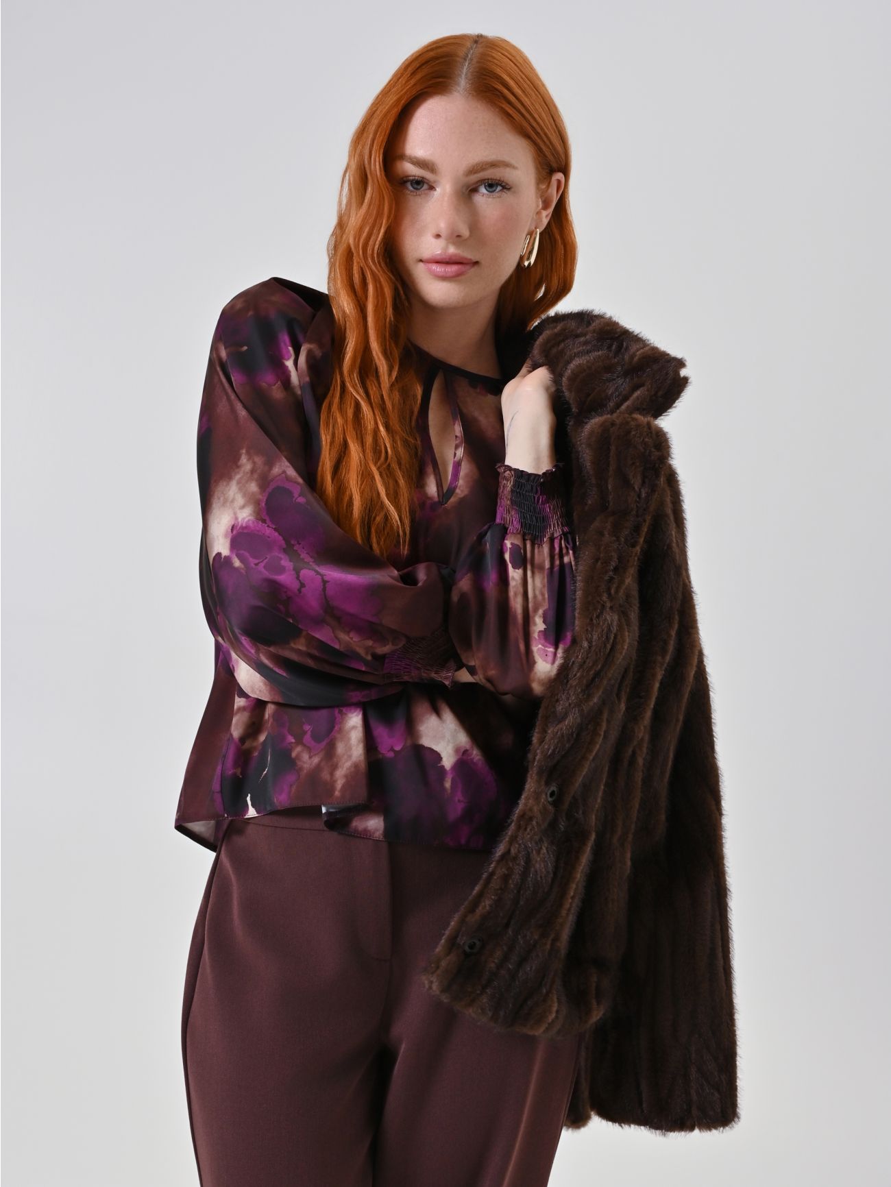 Abstract Print Satin Blouse  Rinascimento