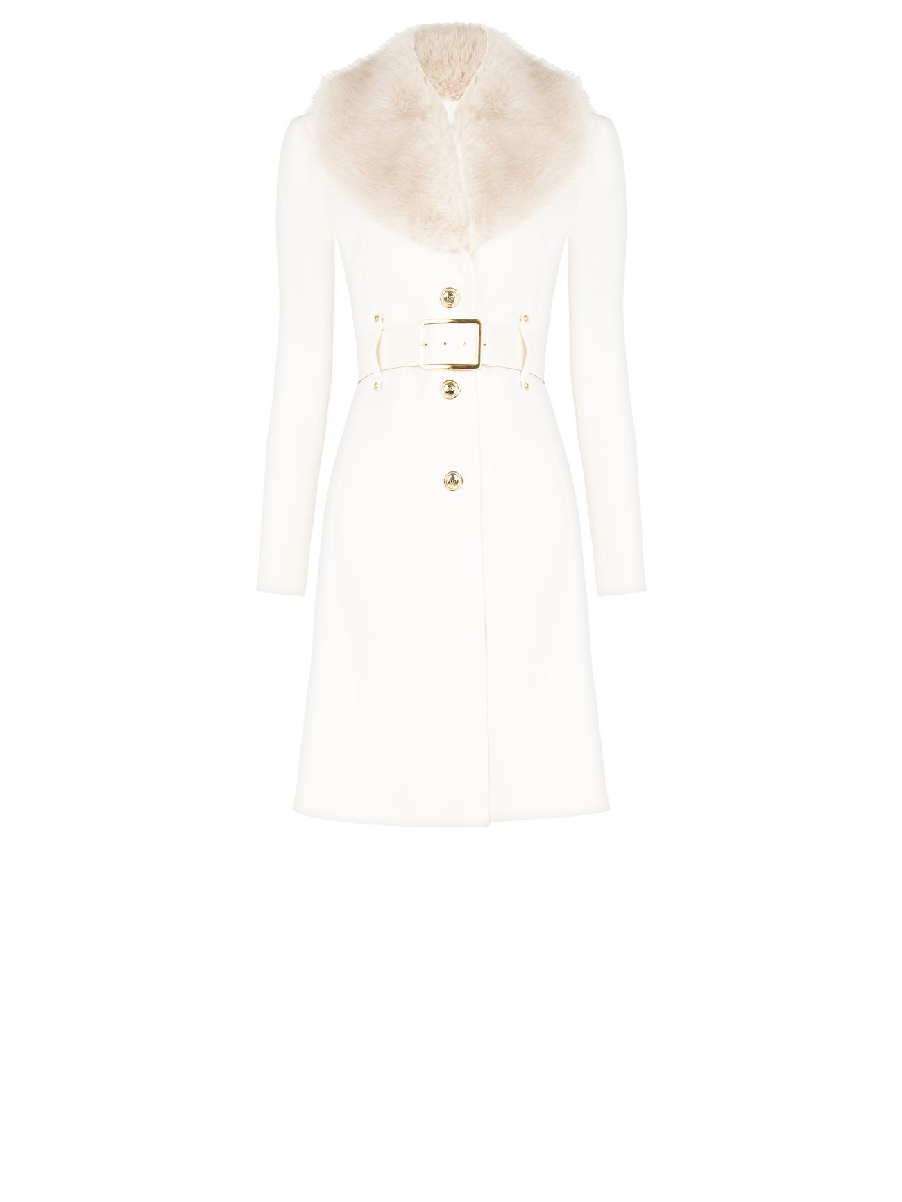 Manteau blanc à col en fausse fourrure det_4