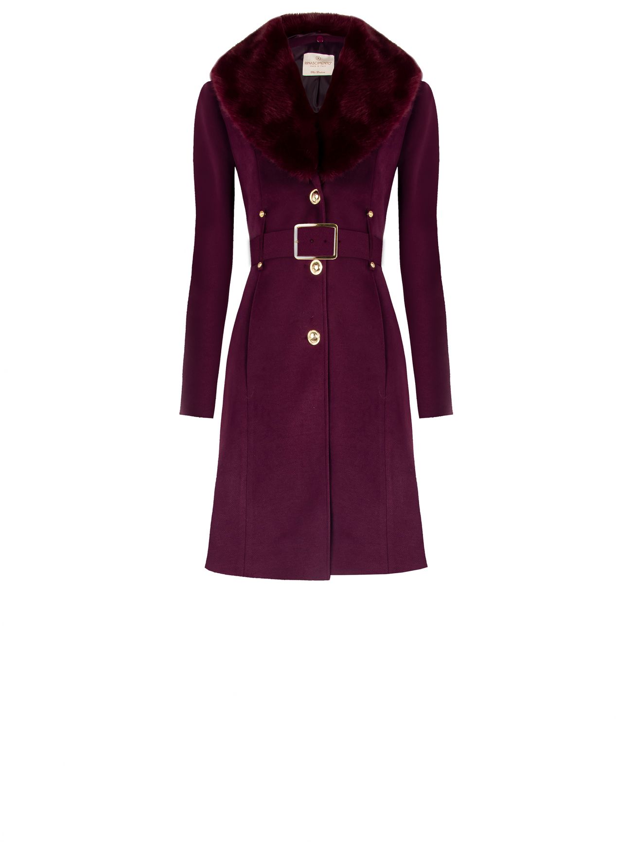 Cappotto bordeaux con collo effetto pelliccia det_1