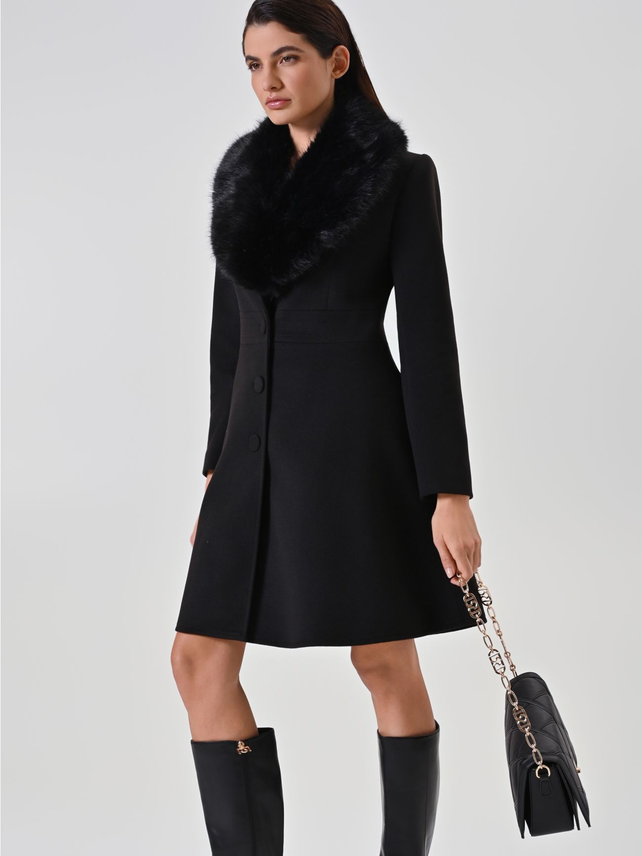 Black Coat with Faux-Fur Collar  Rinascimento