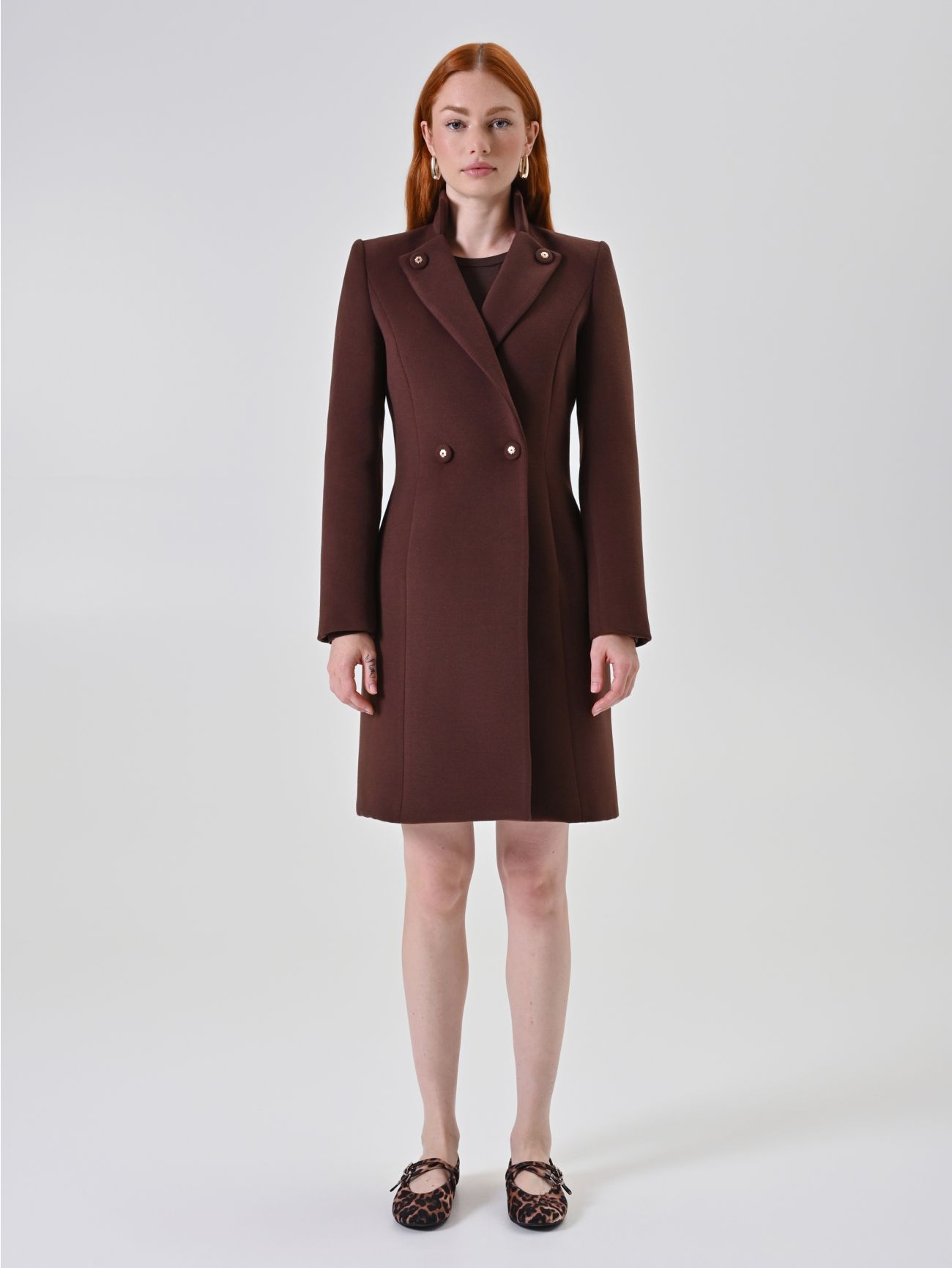 Cappotto Midi Marrone con Revers det_1