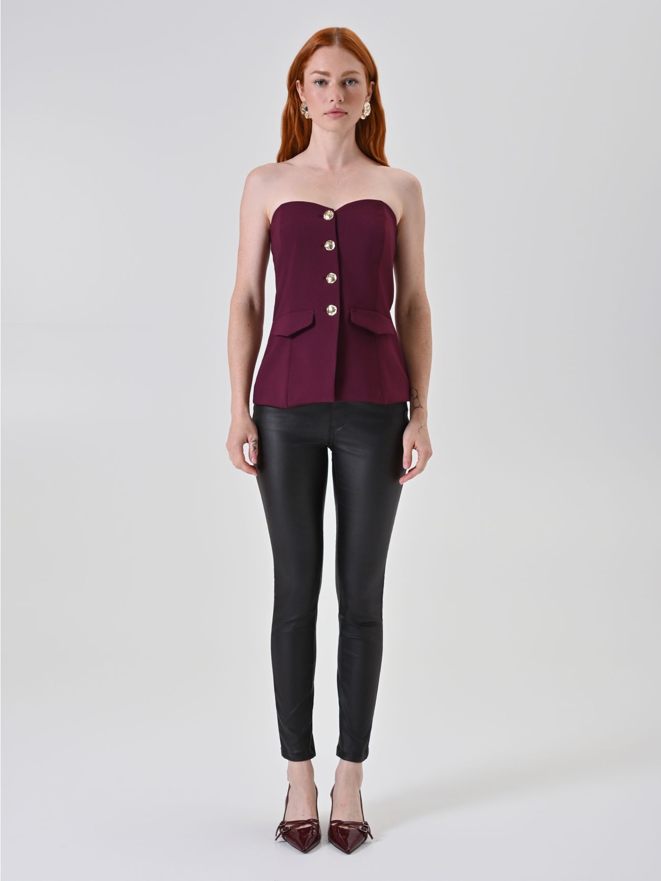  Burgunderrotes Bustier-Top det_1