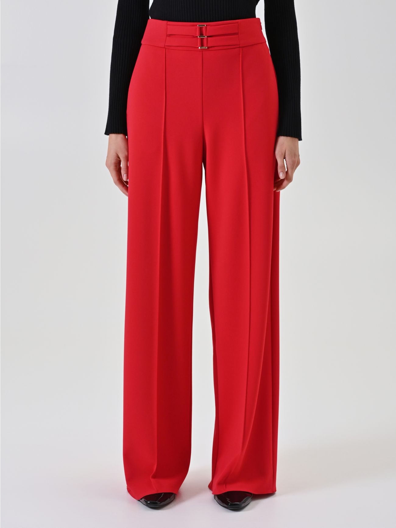 Red Palazzo Trousers with Buckle det_2