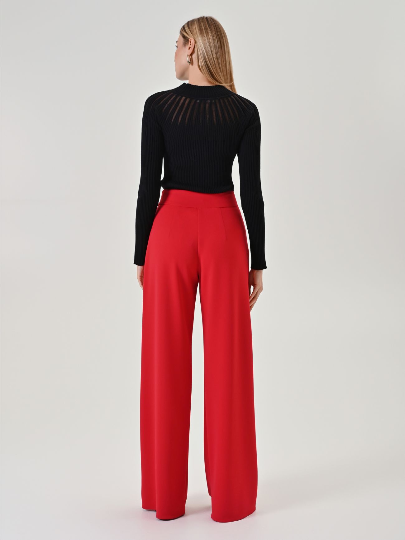 Red Palazzo Trousers with Buckle det_3