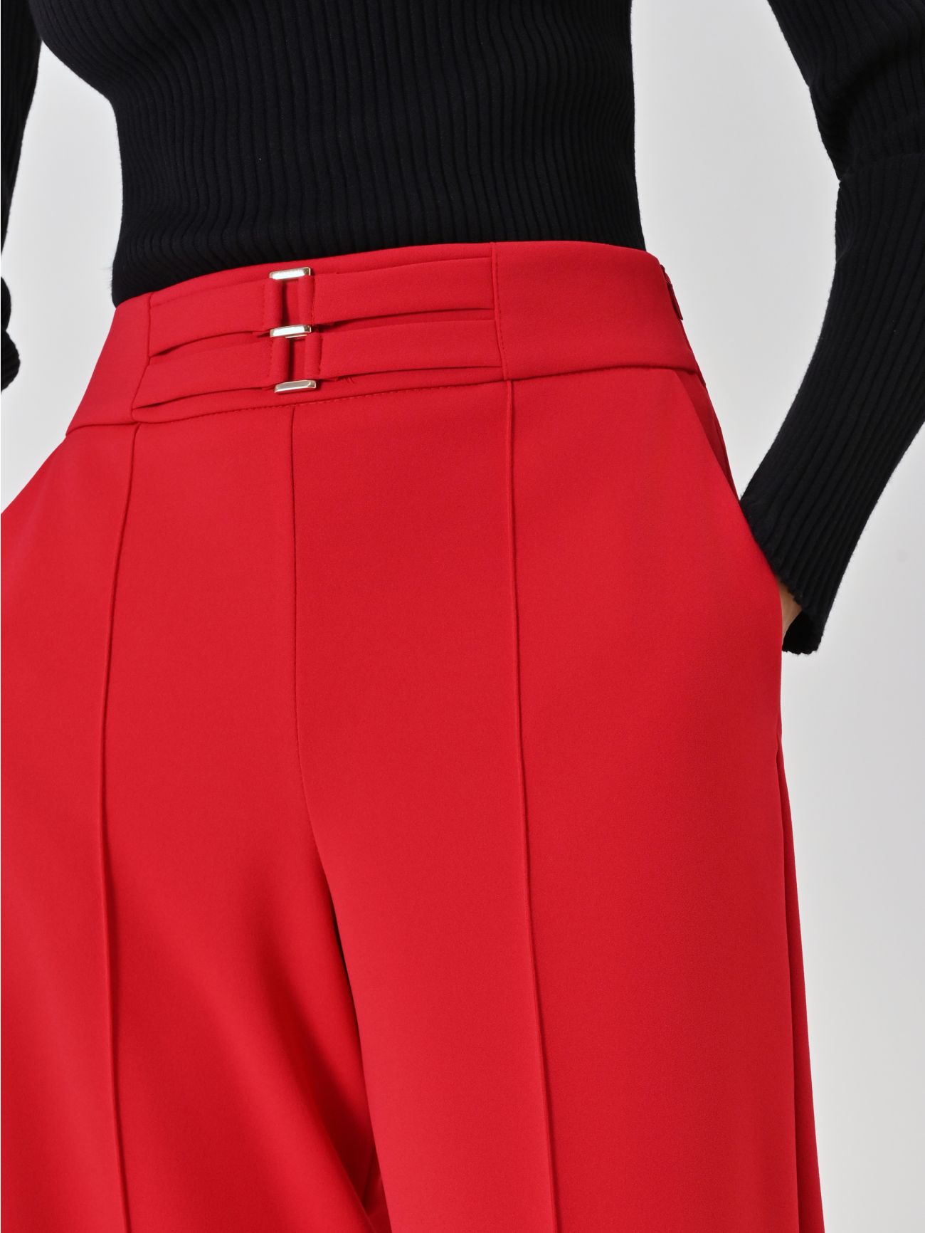 Red Palazzo Trousers with Buckle in_i5