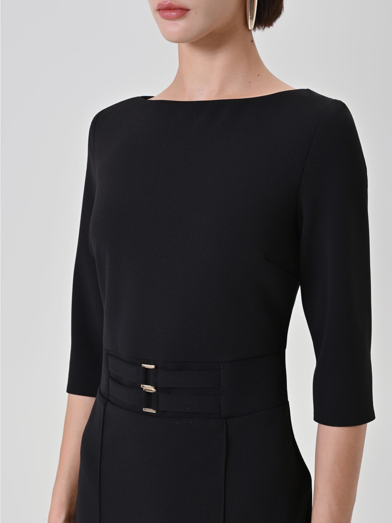 Black sheath dress with metallic waist detail in_i5