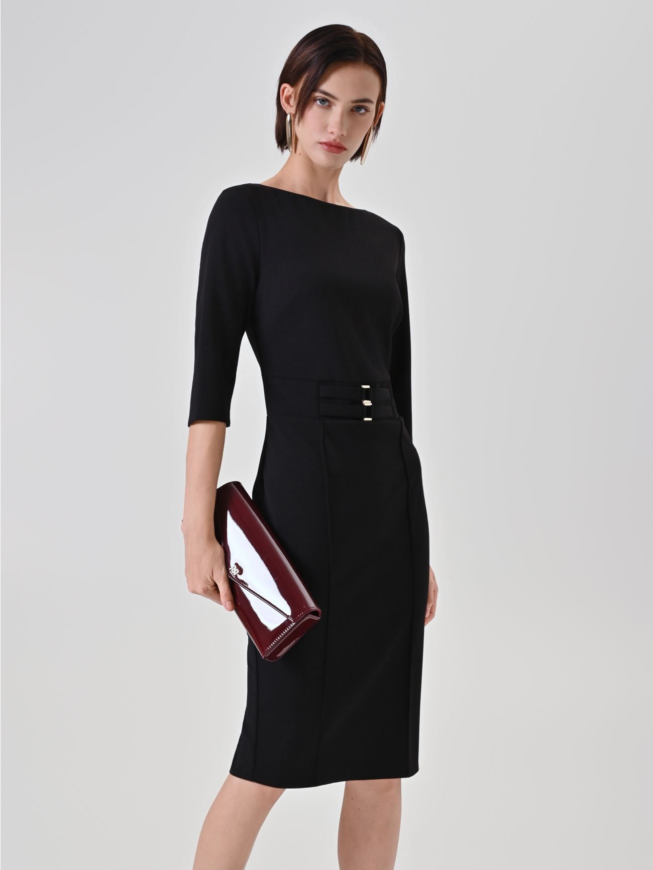 Black sheath dress with metallic waist detail  Rinascimento