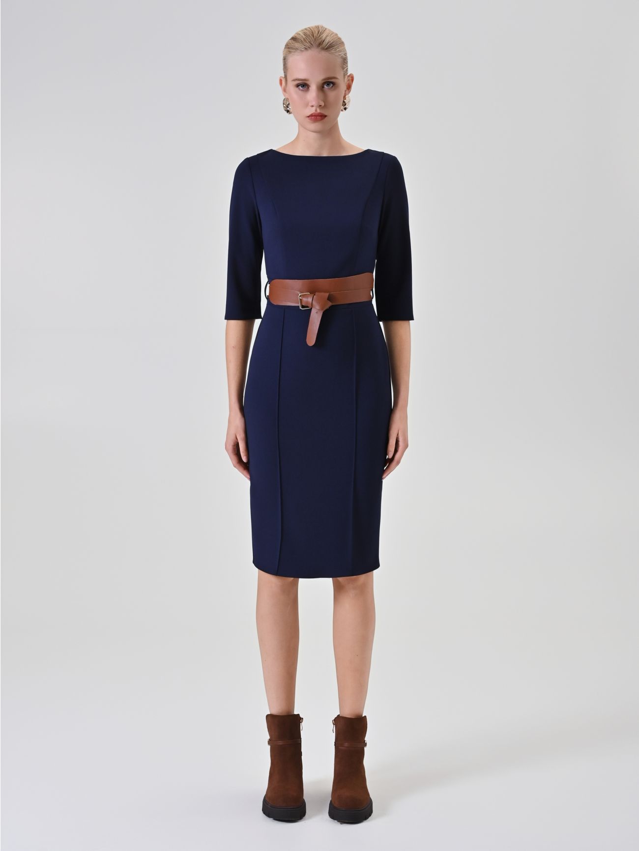 Blue Belted Sheath Dress det_1