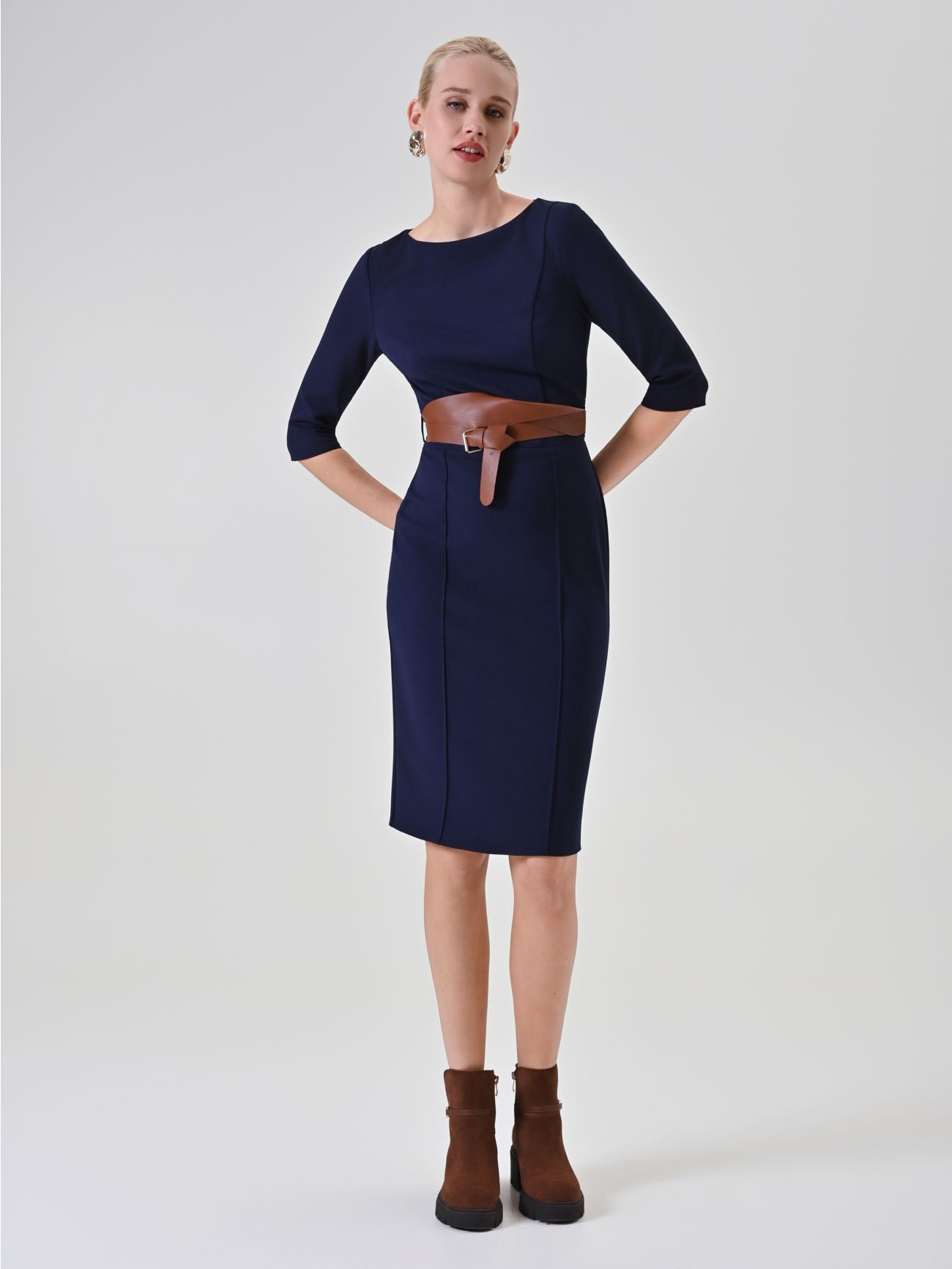 Blue Belted Sheath Dress in_i7