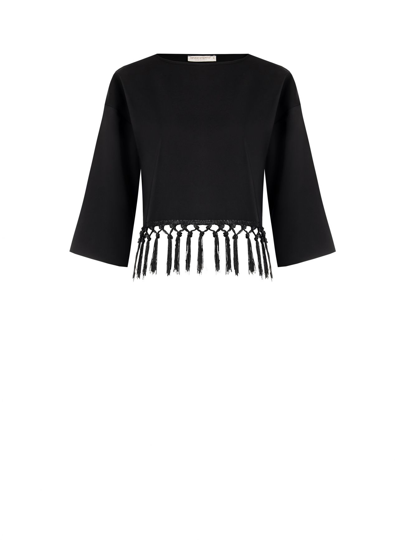 Top noir à passementerie et franges det_4