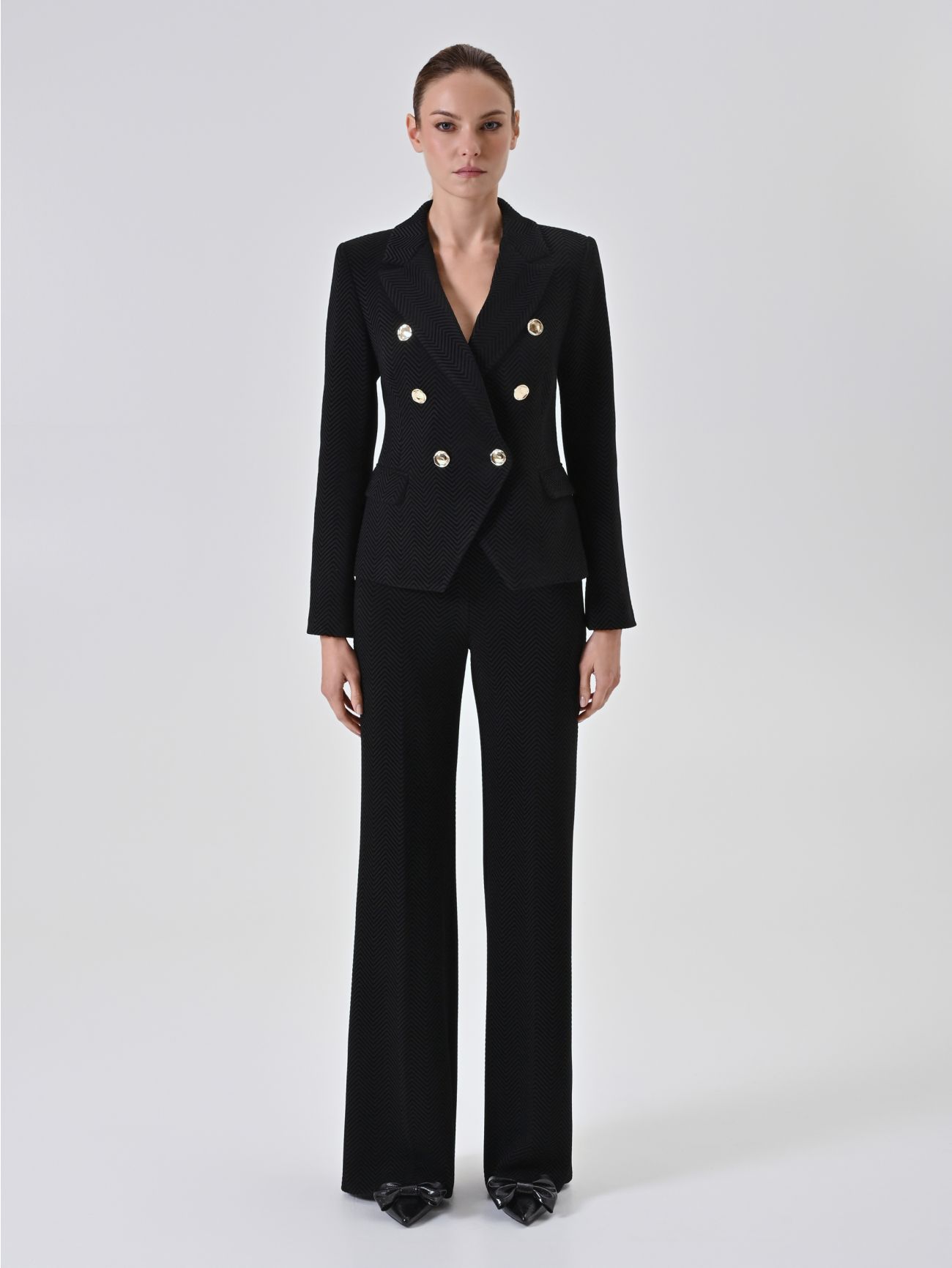 Black Chevron Double-Breasted Jacket det_1