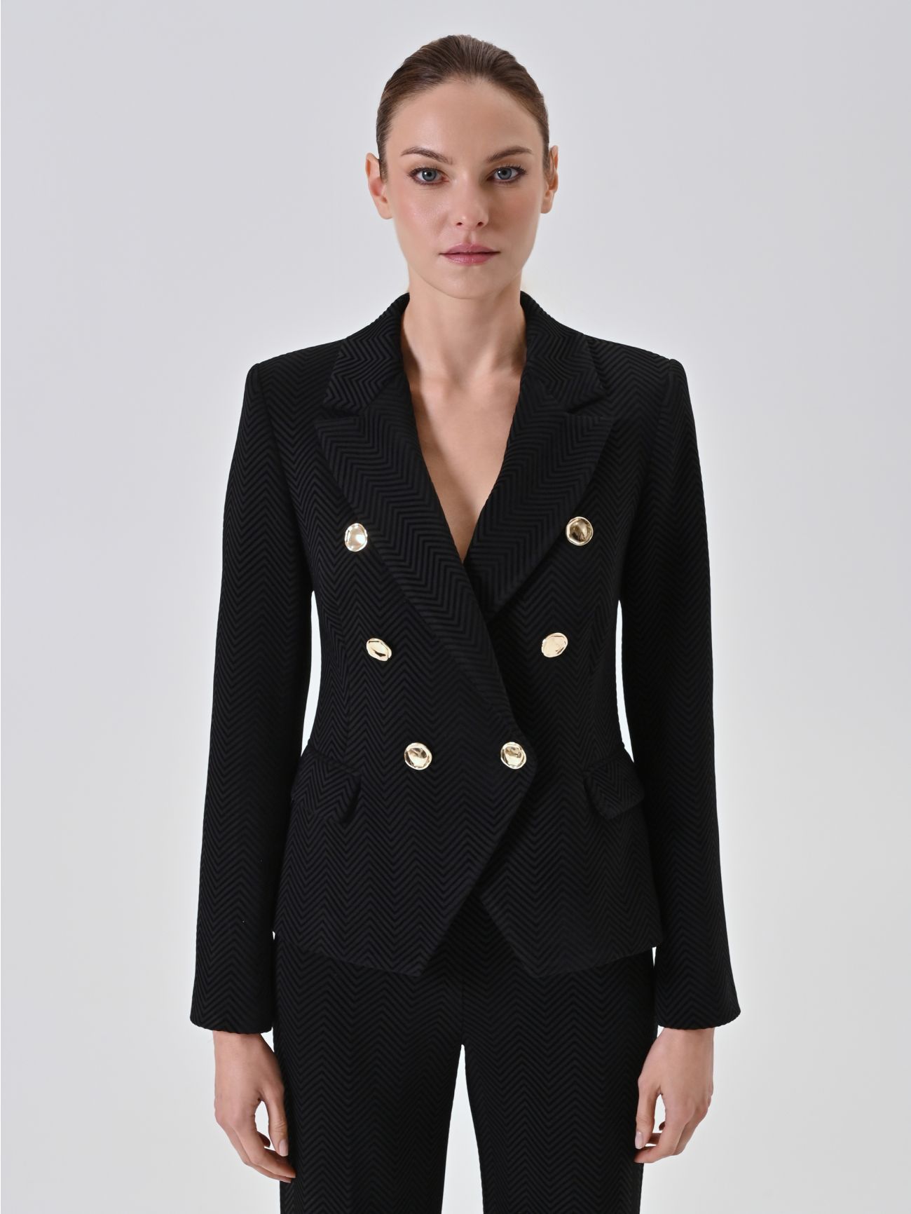 Black Chevron Double-Breasted Jacket det_2