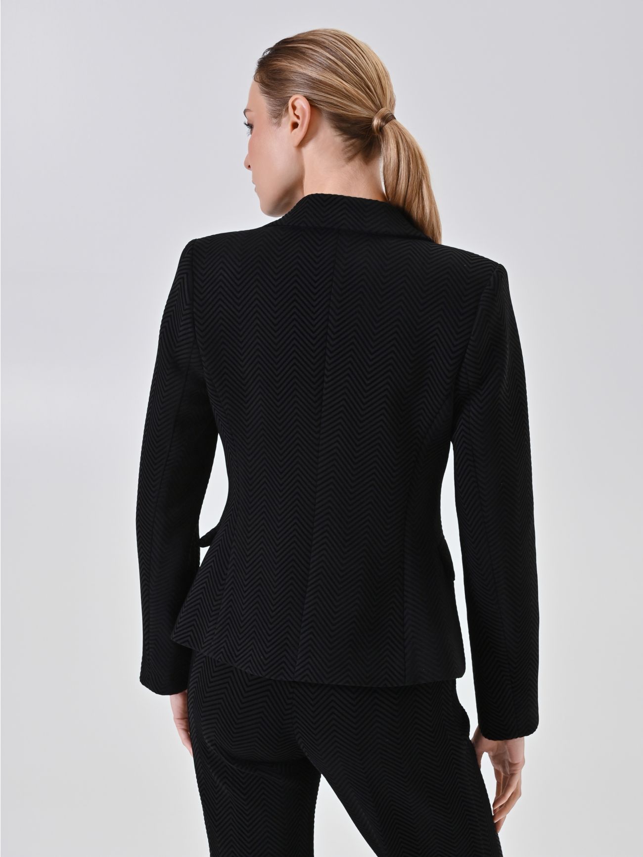 Black Chevron Double-Breasted Jacket det_3