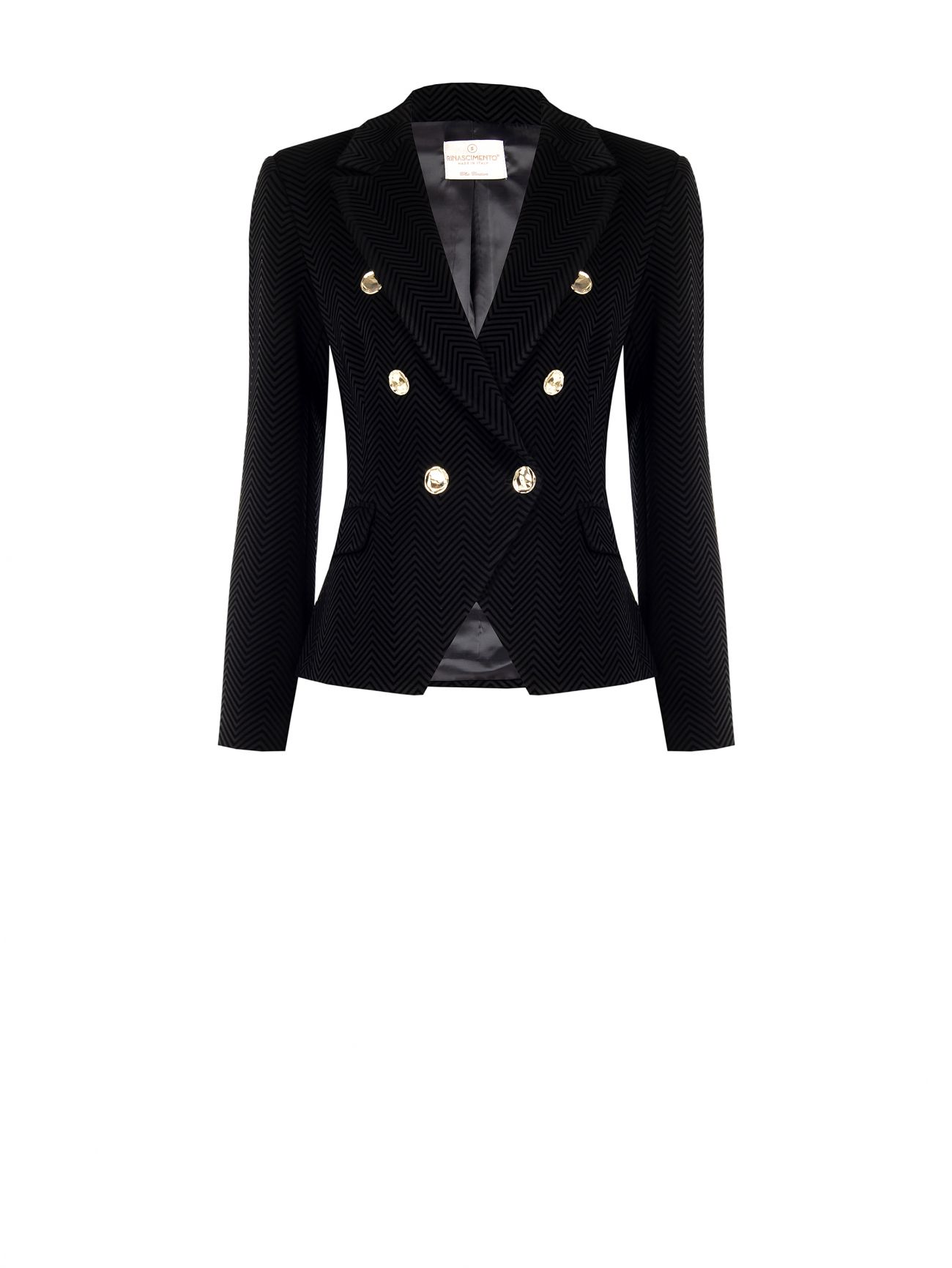 Black Chevron Double-Breasted Jacket det_4
