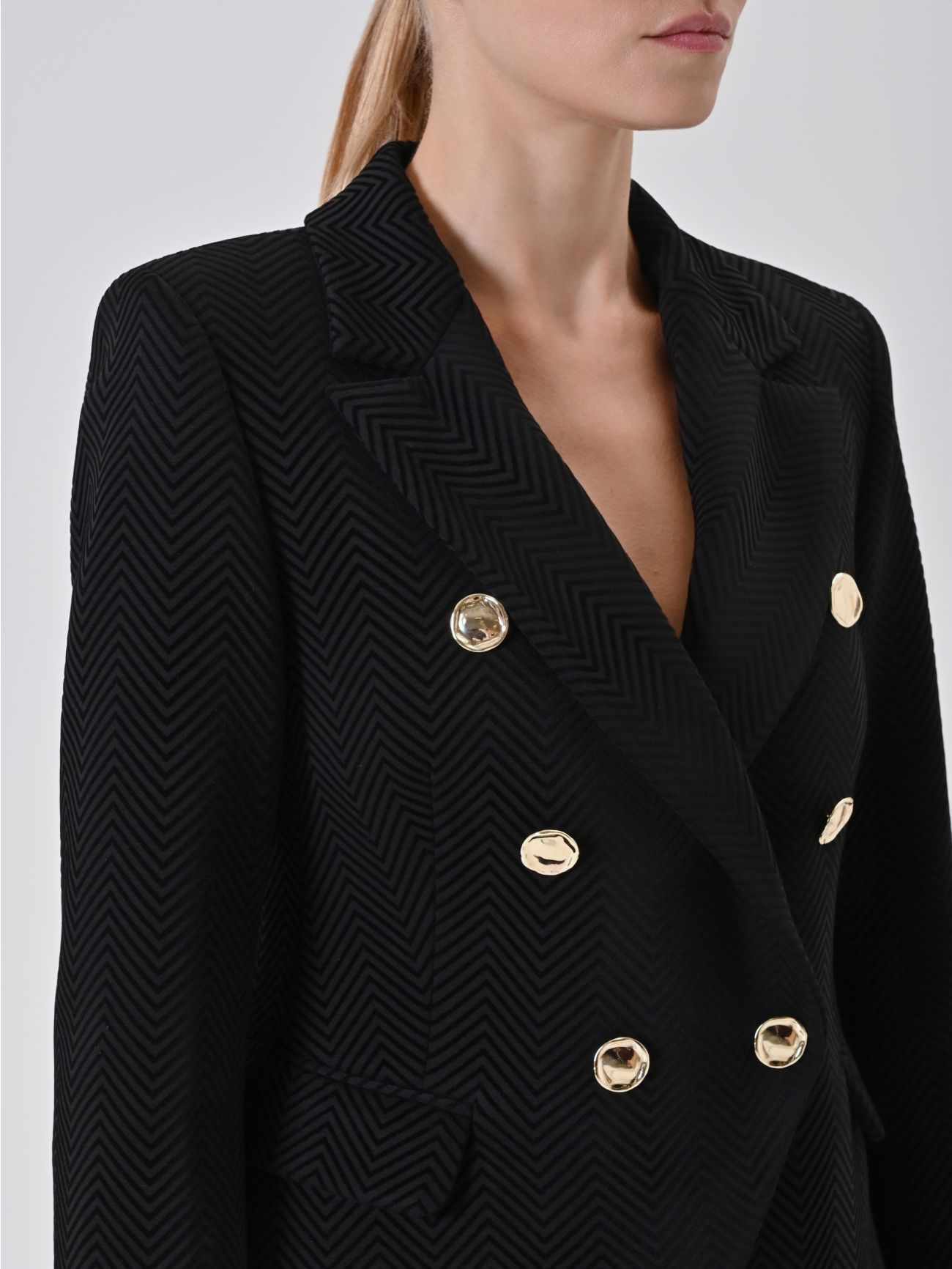 Black Chevron Double-Breasted Jacket in_i5