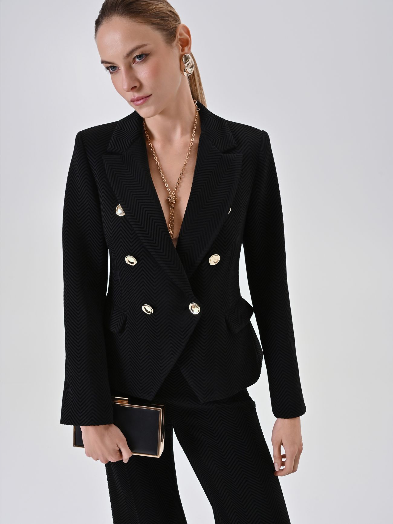 Black Chevron Double-Breasted Jacket  Rinascimento