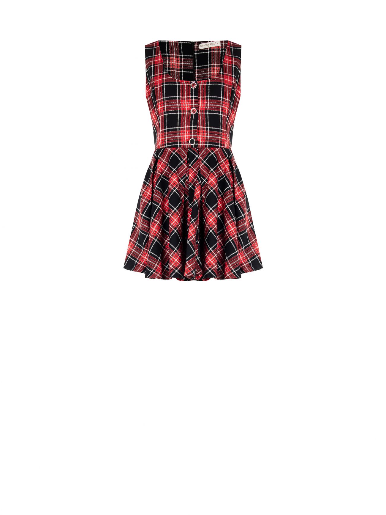 Abito smanicato rosso con stampa tartan lurex det_4