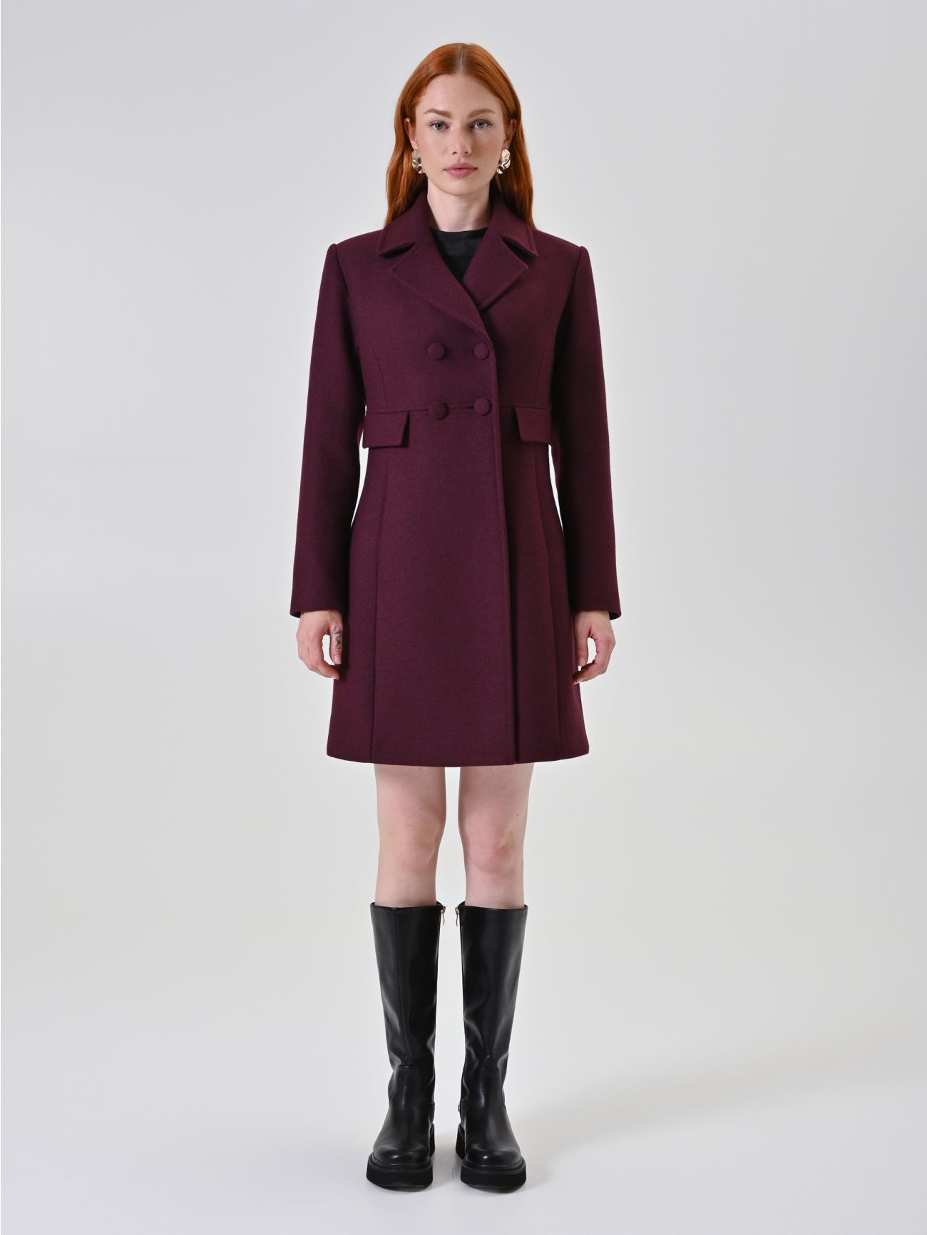 Cappotto Doppiopetto Bordeaux con Bottoni Ricoperti det_1