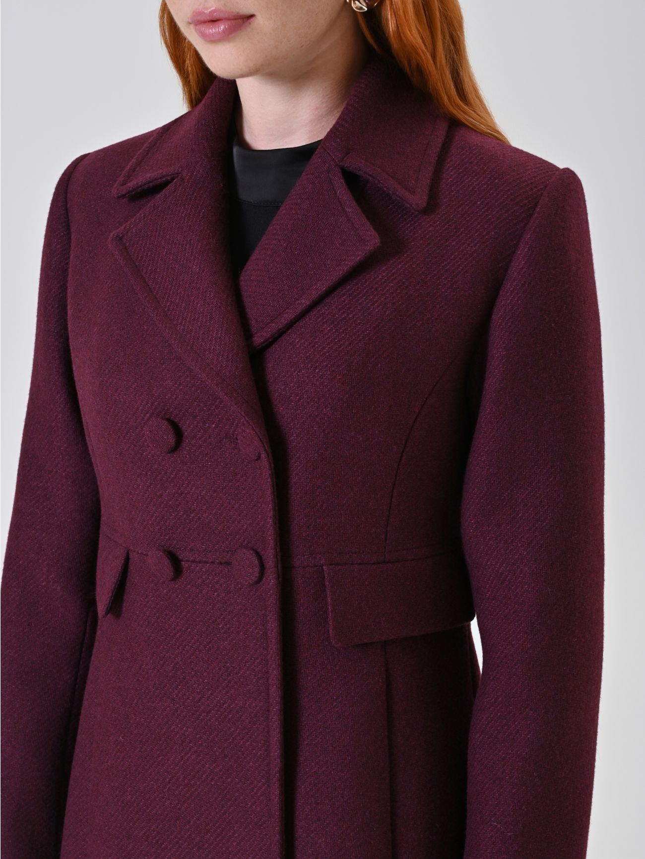 Cappotto Doppiopetto Bordeaux con Bottoni Ricoperti in_i5