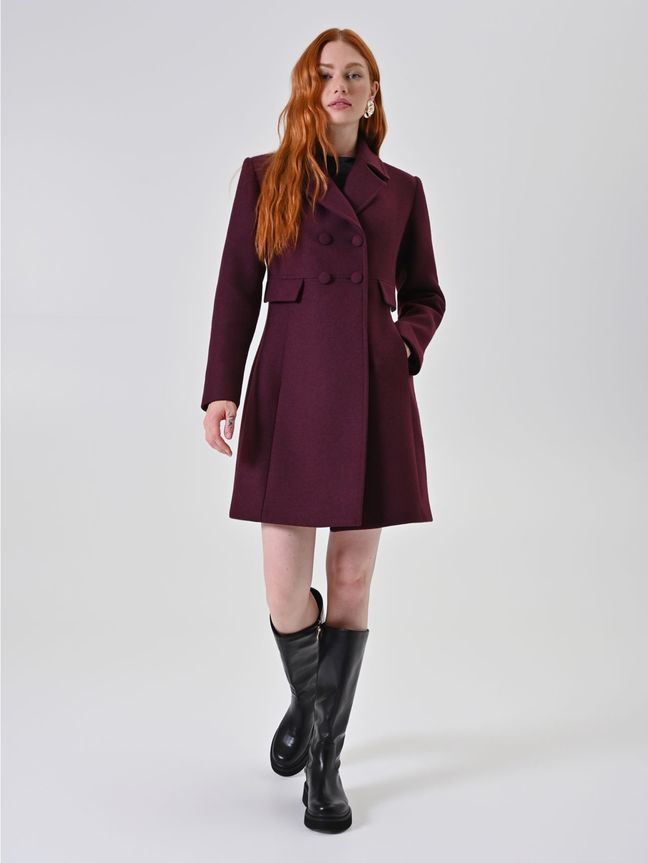 Cappotto Doppiopetto Bordeaux con Bottoni Ricoperti in_i7