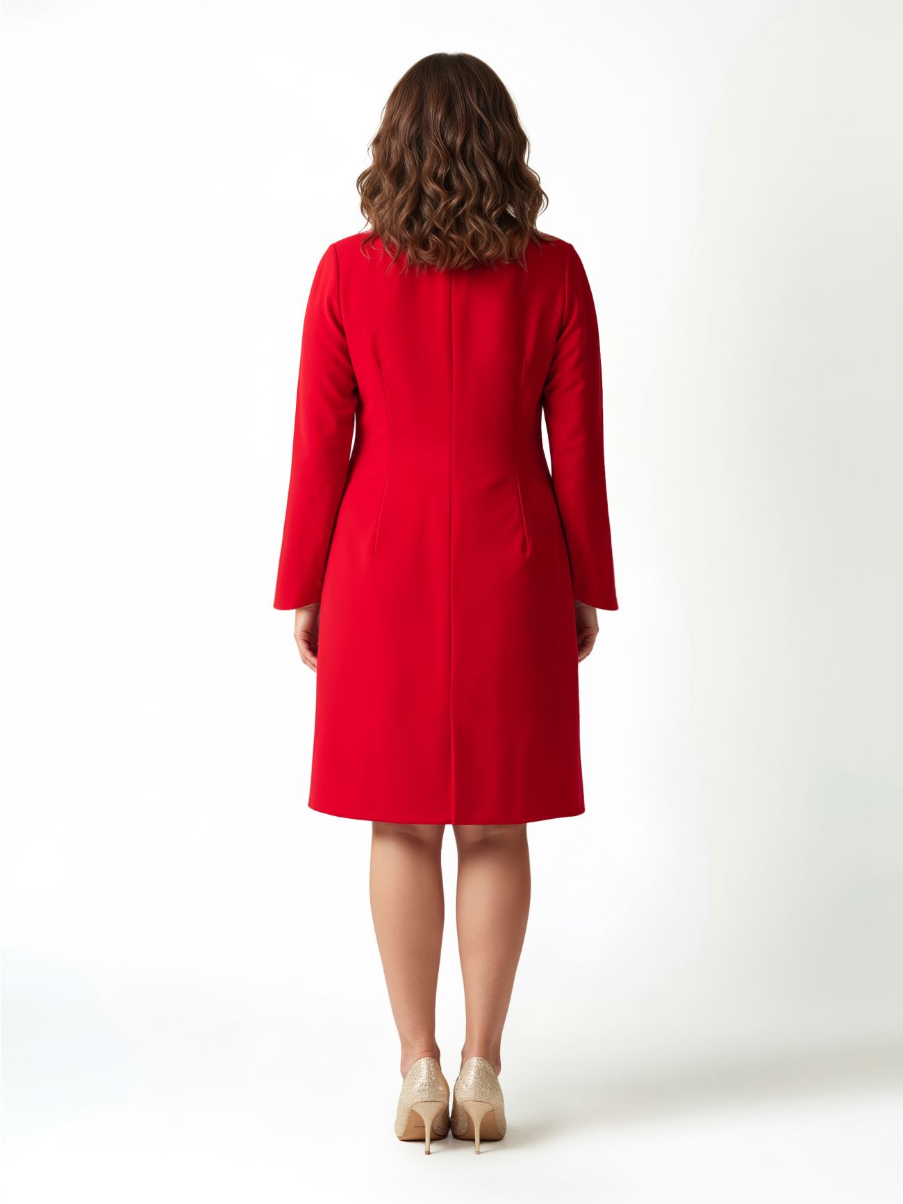 Rotes Curvy-Kleid mit Ringdetail det_2