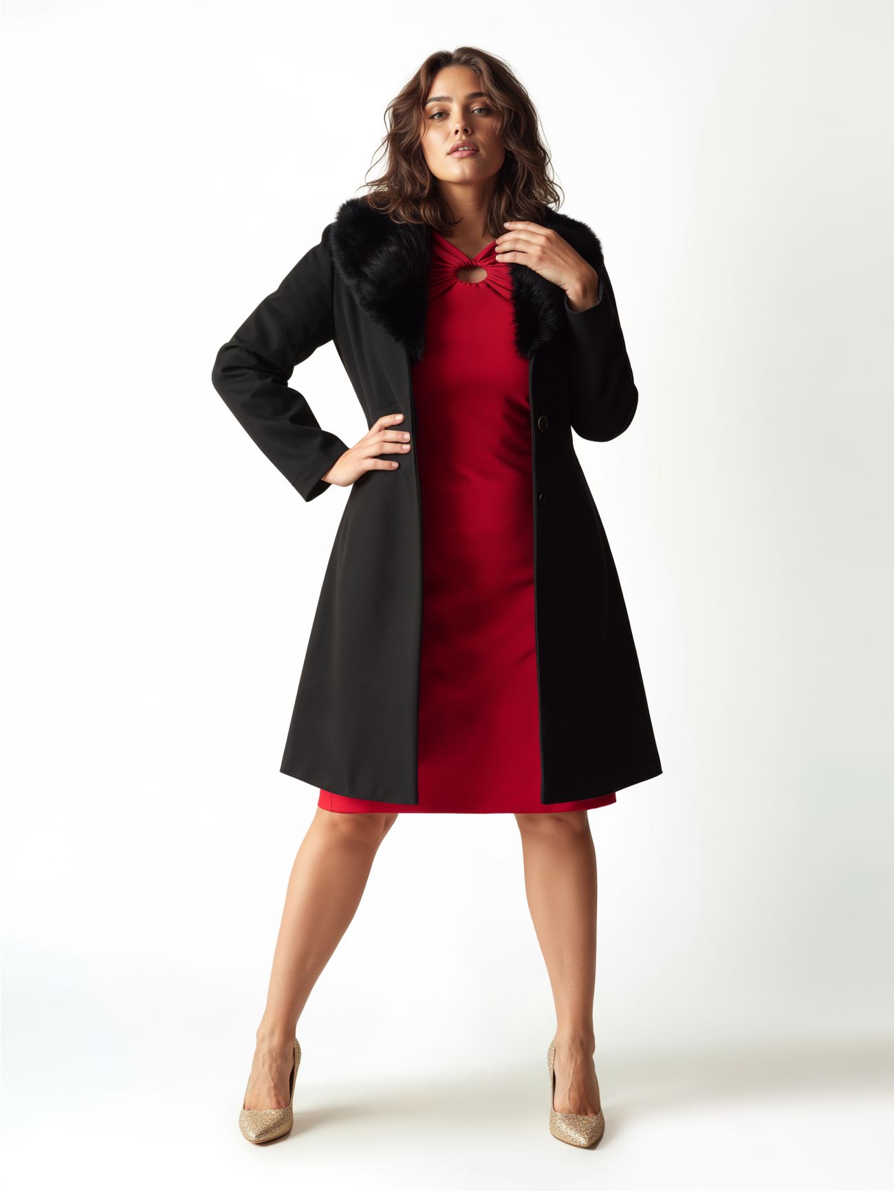 Rotes Curvy-Kleid mit Ringdetail in_i7