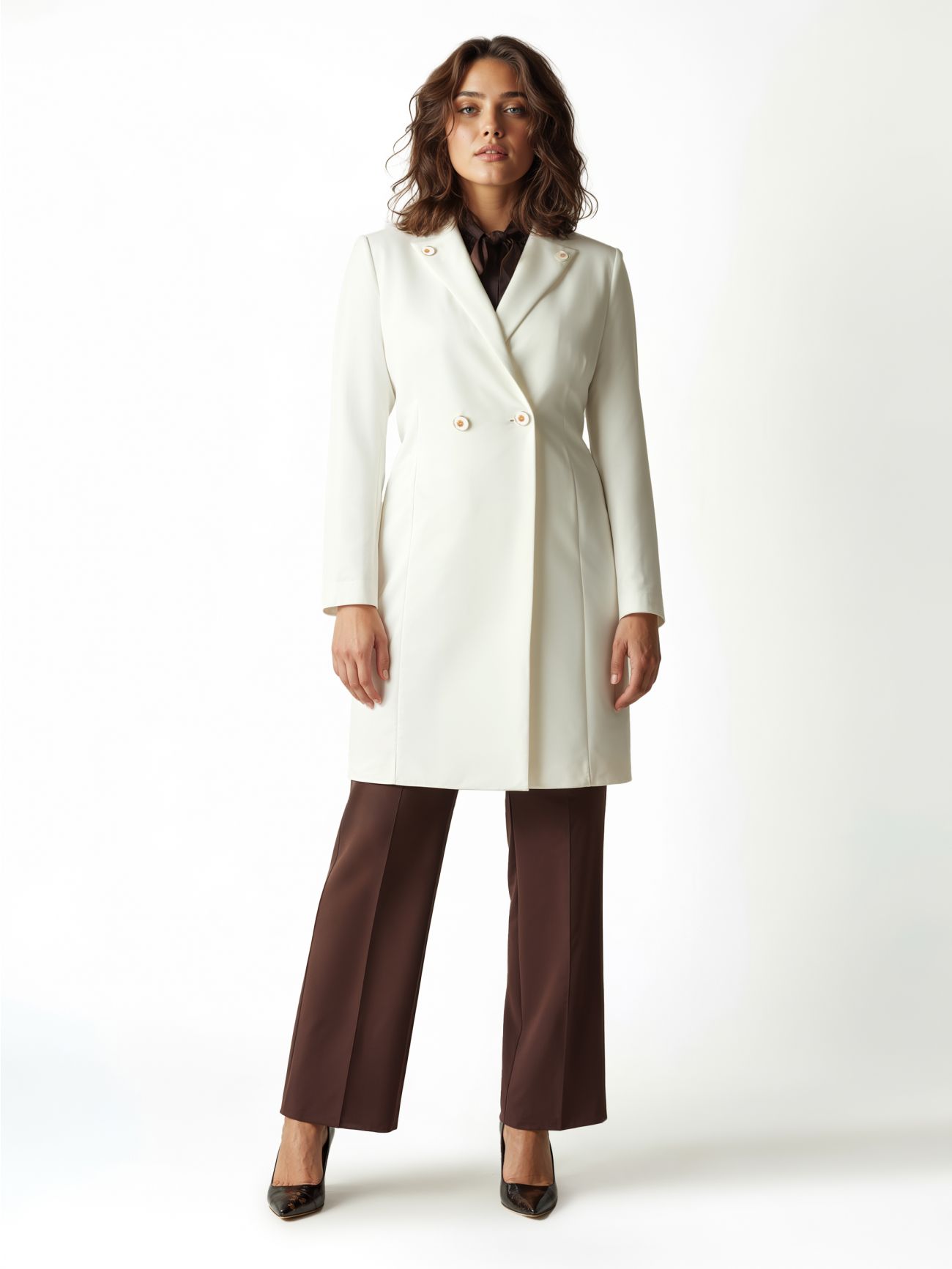Manteau croisé blanc Grande Taille det_1