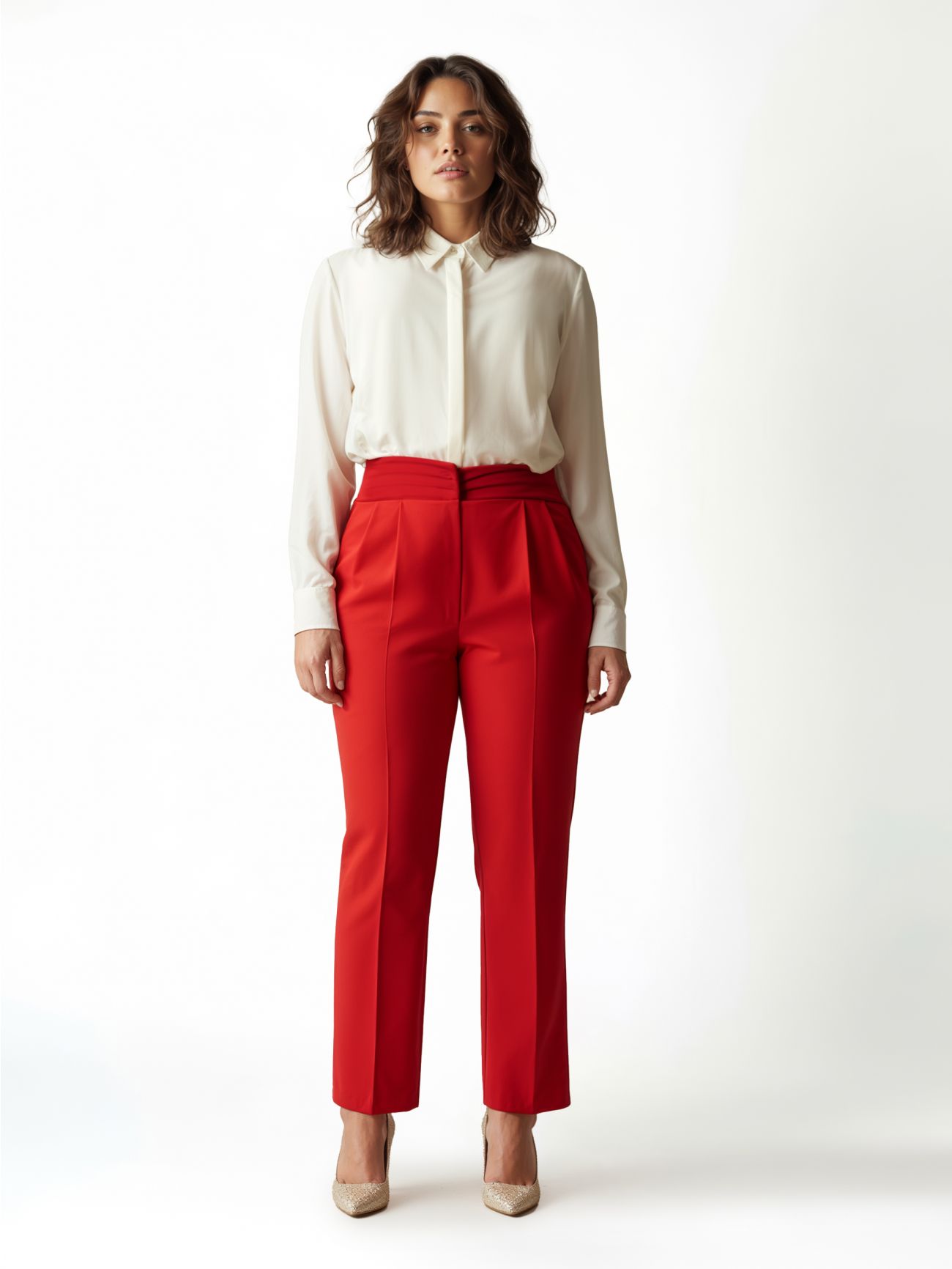 Red High-Waist Curvy Trousers with Crease det_1